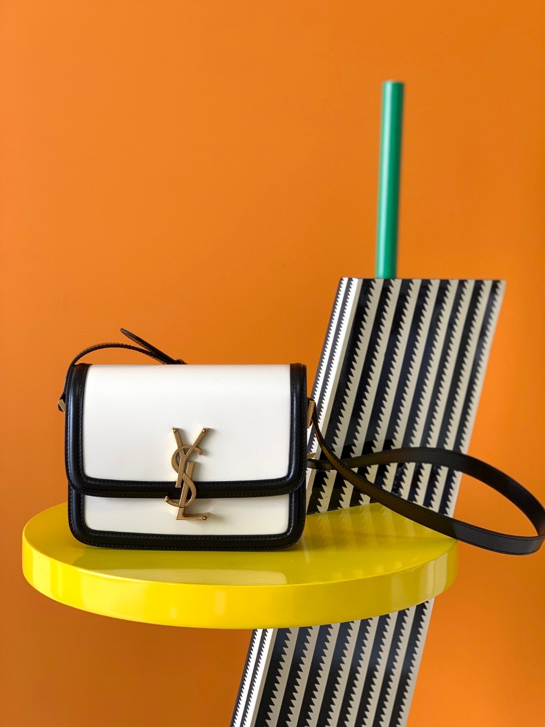Bagsaaa Y51 Solferino Small Satchel in box white and black leather - 19 X 13 X 5 CM