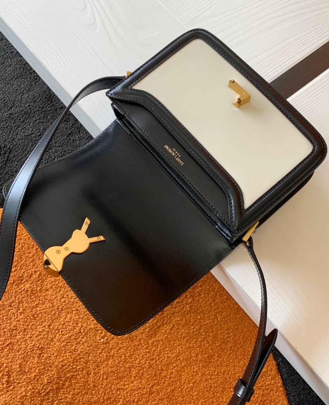 Bagsaaa Y51 Solferino Small Satchel in box white and black leather - 19 X 13 X 5 CM