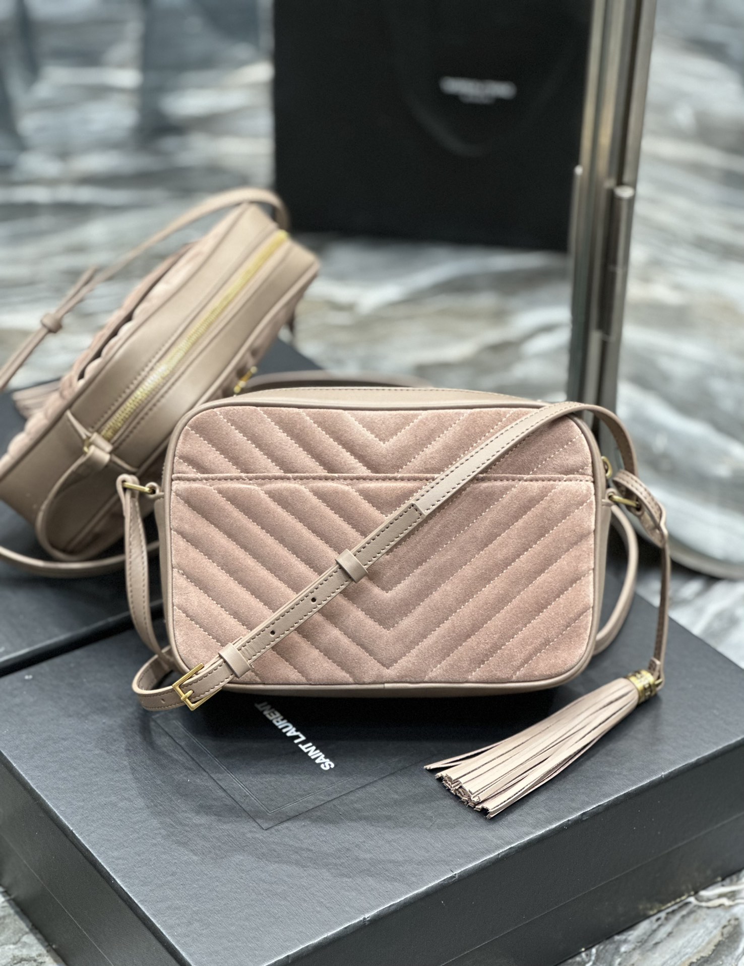 Bagsaaa Y51 Lou Camera Bag In Suede Light Pink - 23x16x6cm