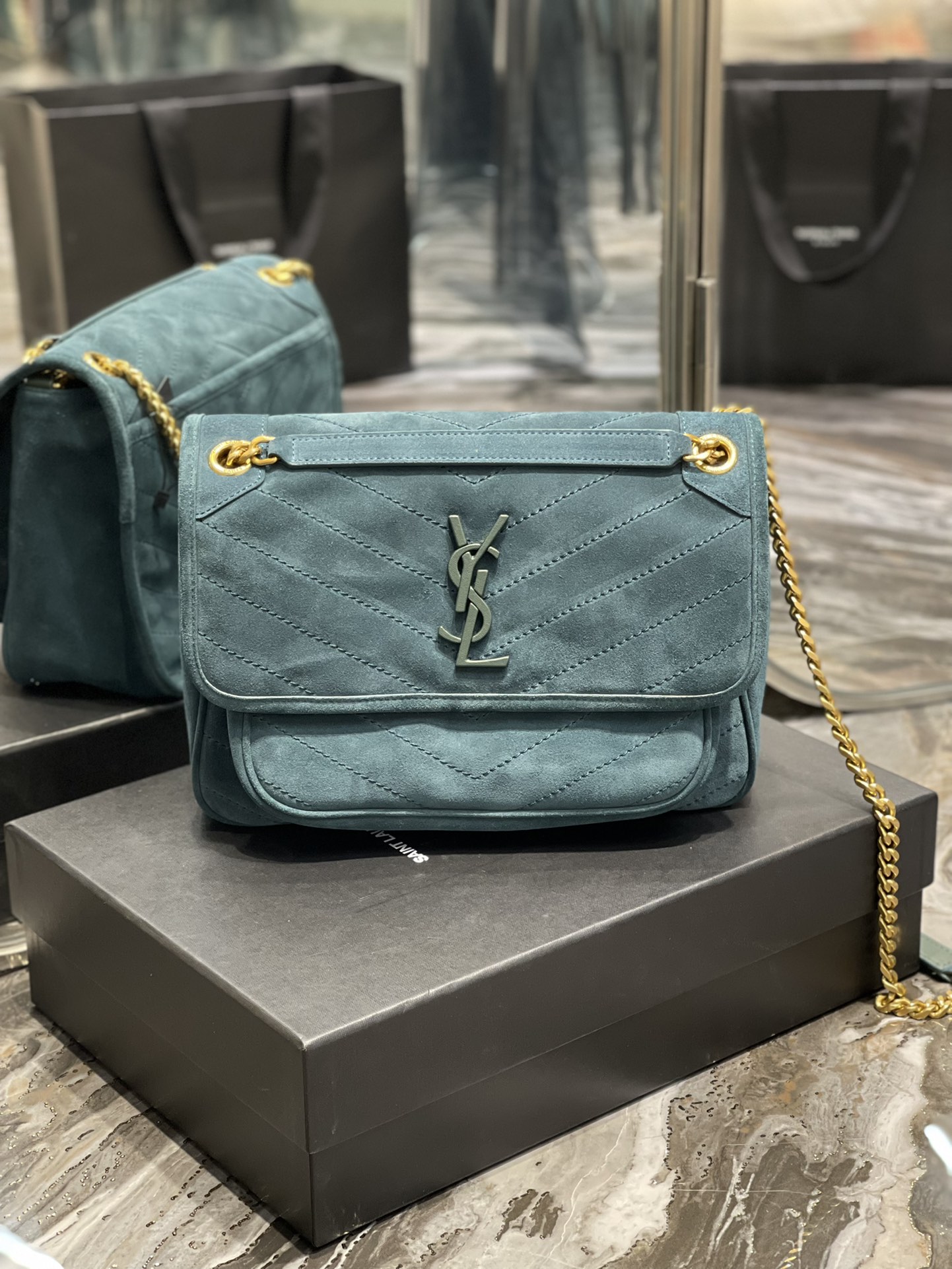 Bagsaaa Y51 Niki Suede Leather Blue Bag - 28×20×8cm