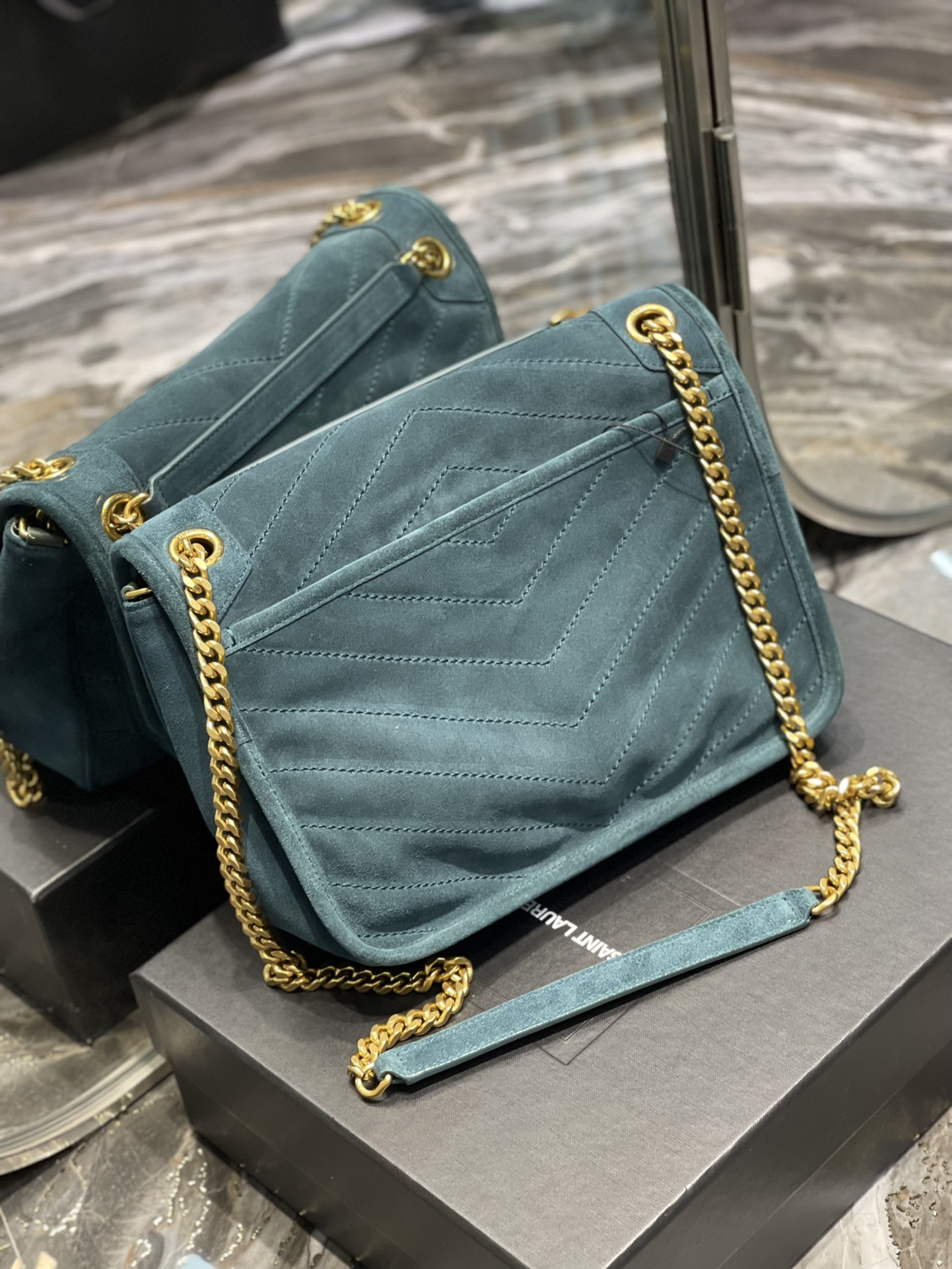 Bagsaaa Y51 Niki Suede Leather Blue Bag - 28×20×8cm