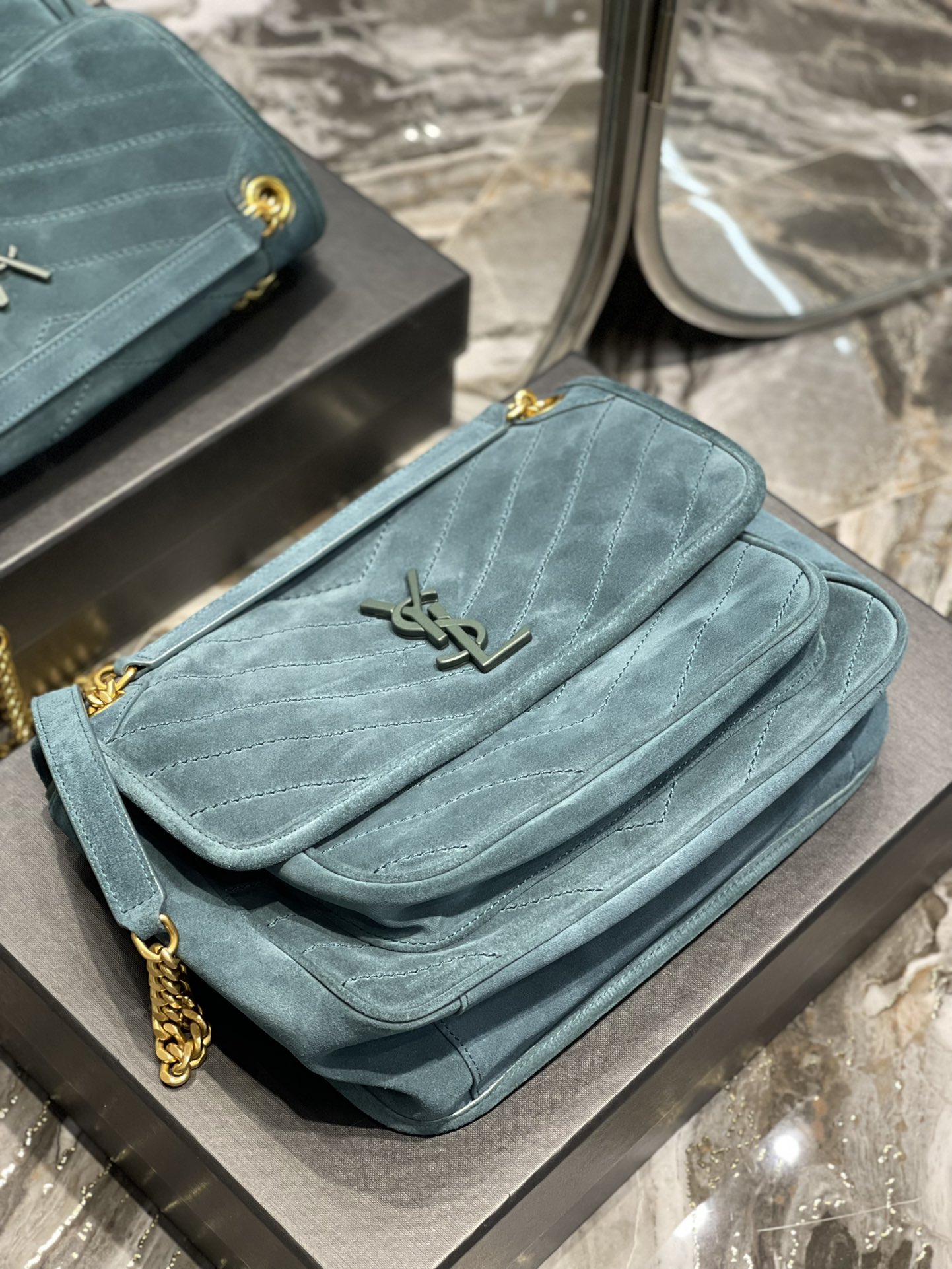 Bagsaaa Y51 Niki Suede Leather Blue Bag - 28×20×8cm