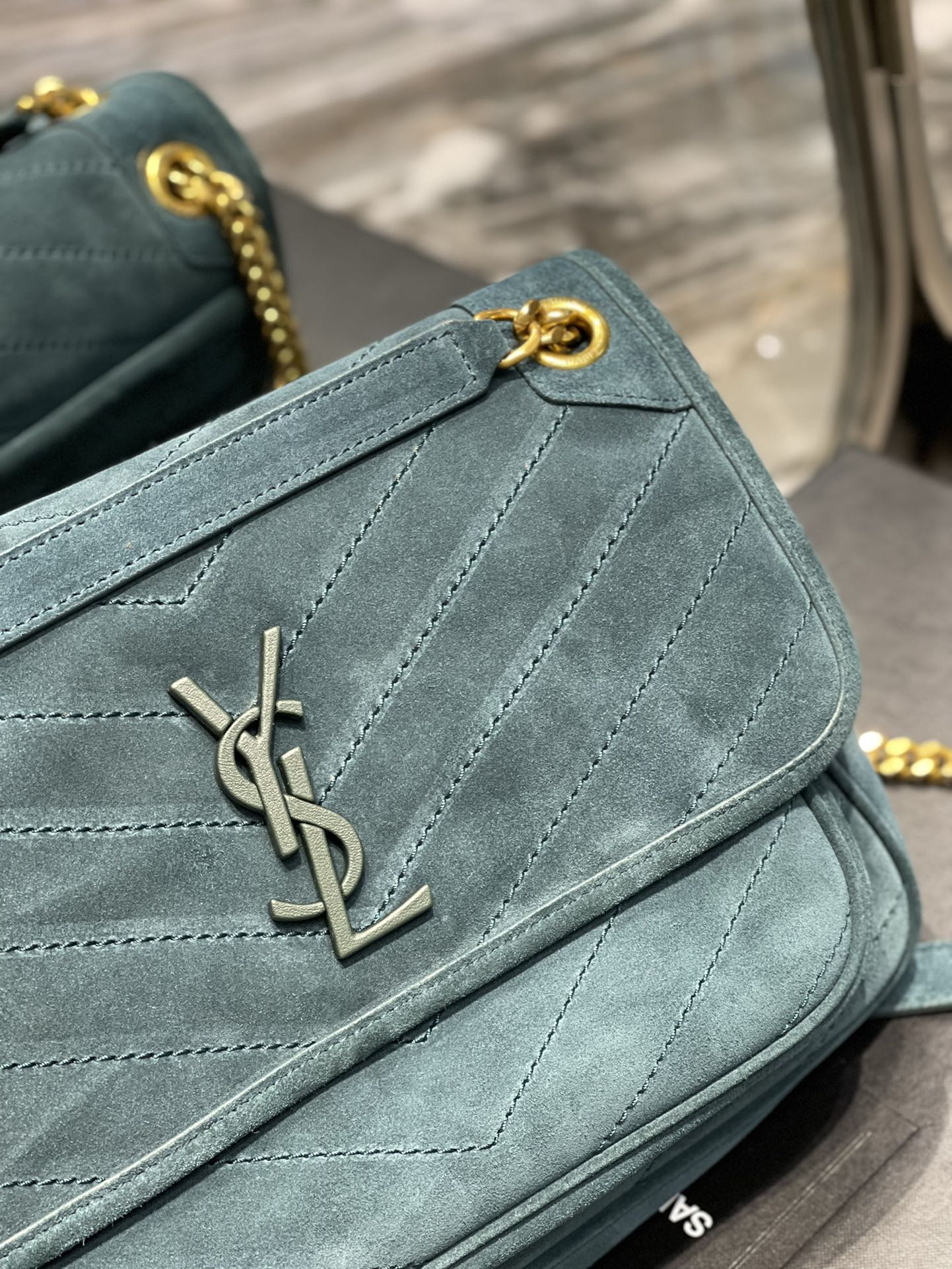Bagsaaa Y51 Niki Suede Leather Blue Bag - 28×20×8cm