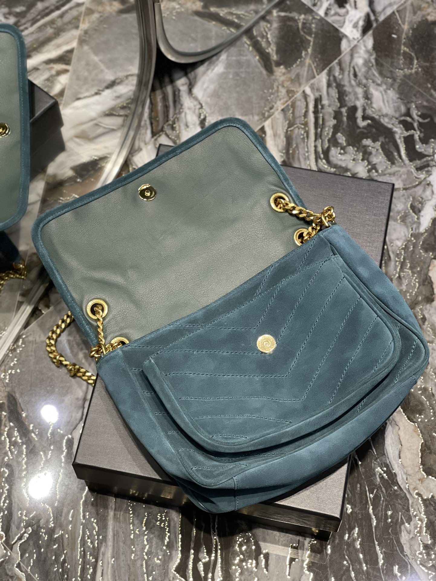 Bagsaaa Y51 Niki Suede Leather Blue Bag - 28×20×8cm