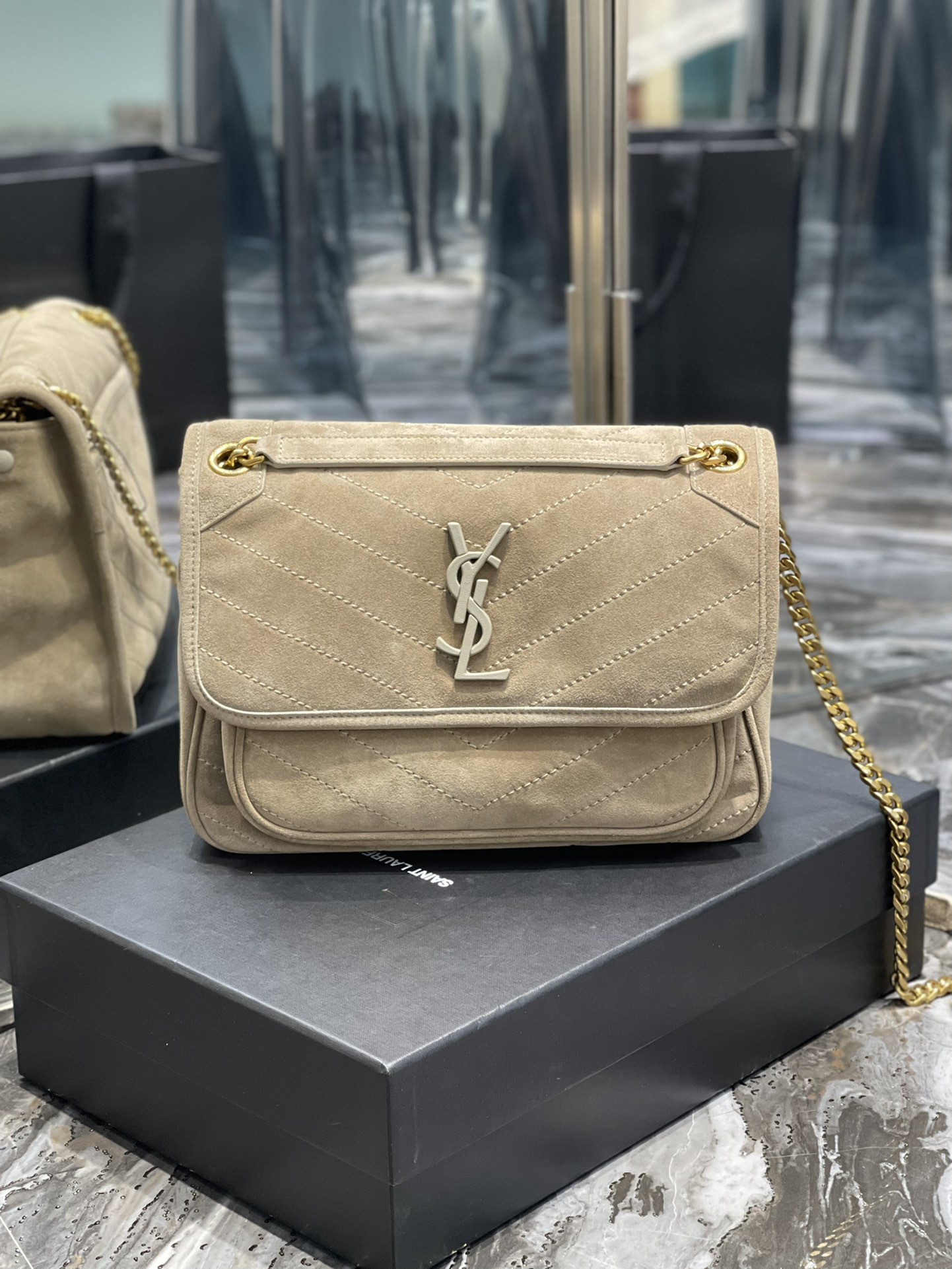 Bagsaaa Y51 Niki Suede Leather Beige Bag - 28×20×8cm