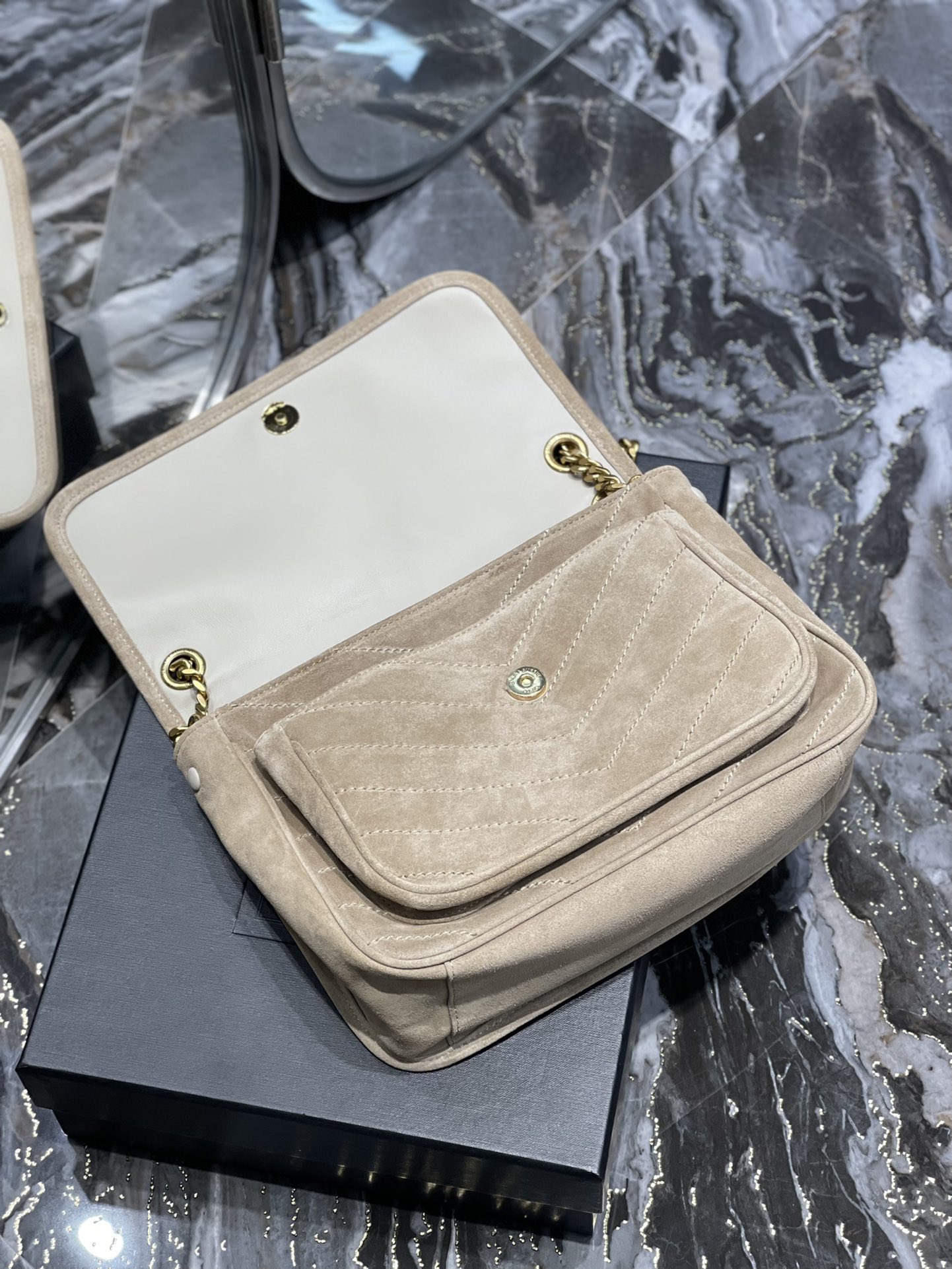 Bagsaaa Y51 Niki Suede Leather Beige Bag - 28×20×8cm
