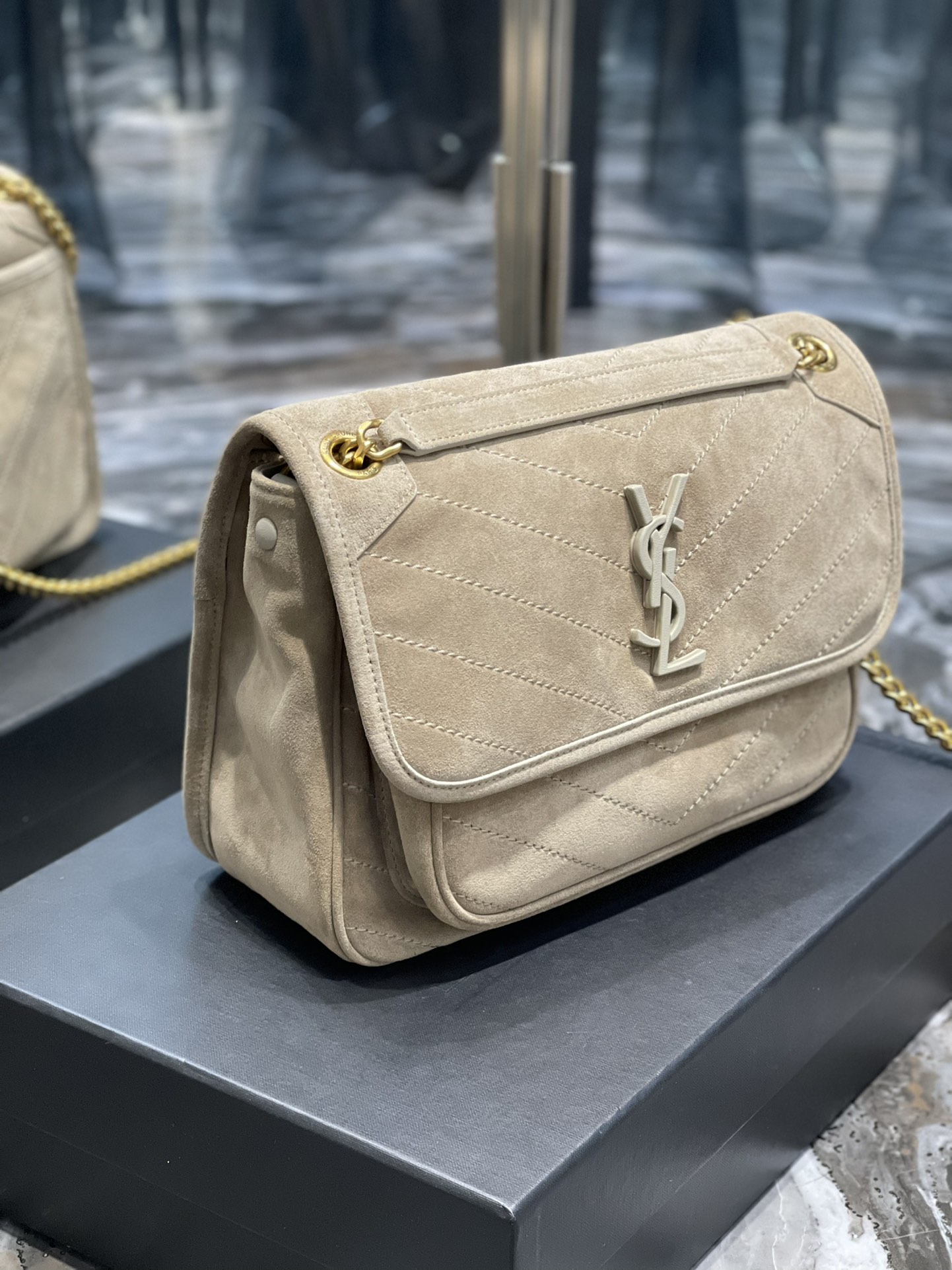 Bagsaaa Y51 Niki Suede Leather Beige Bag - 28×20×8cm