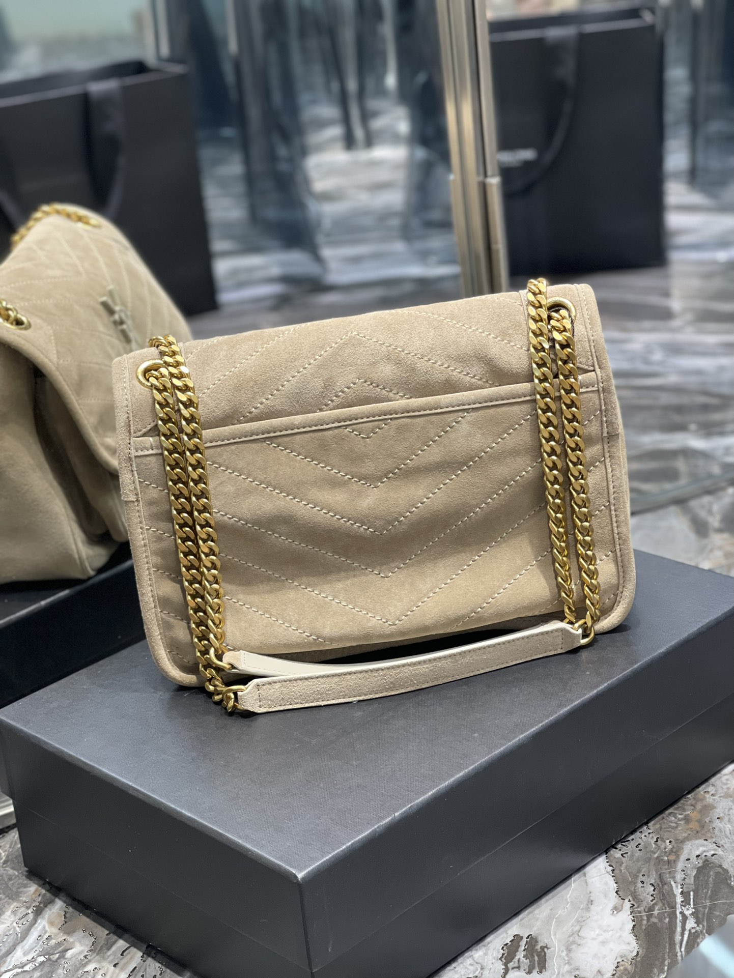 Bagsaaa Y51 Niki Suede Leather Beige Bag - 28×20×8cm