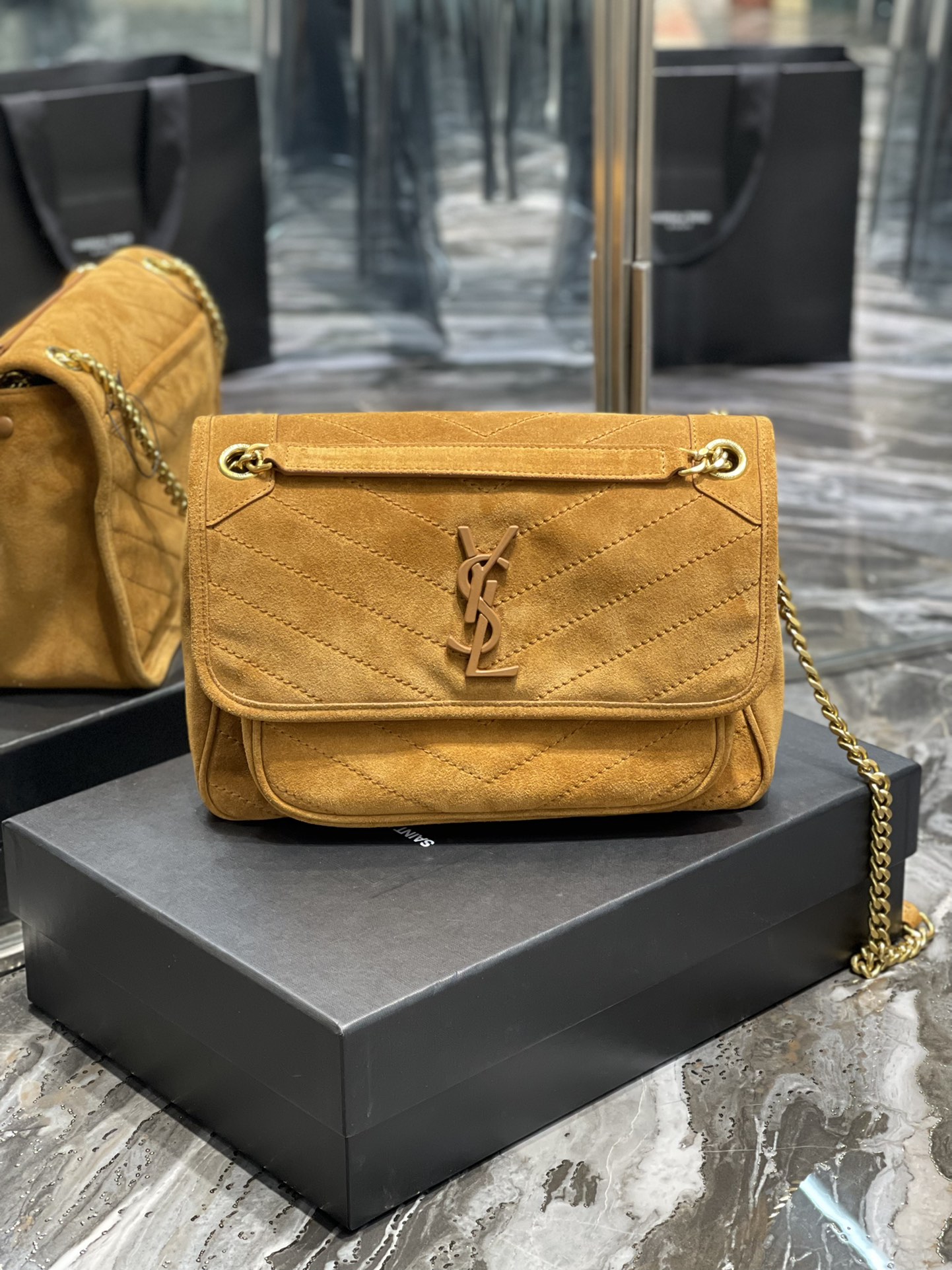 Bagsaaa Y51 Niki Suede Leather Yellow Bag - 28×20×8cm