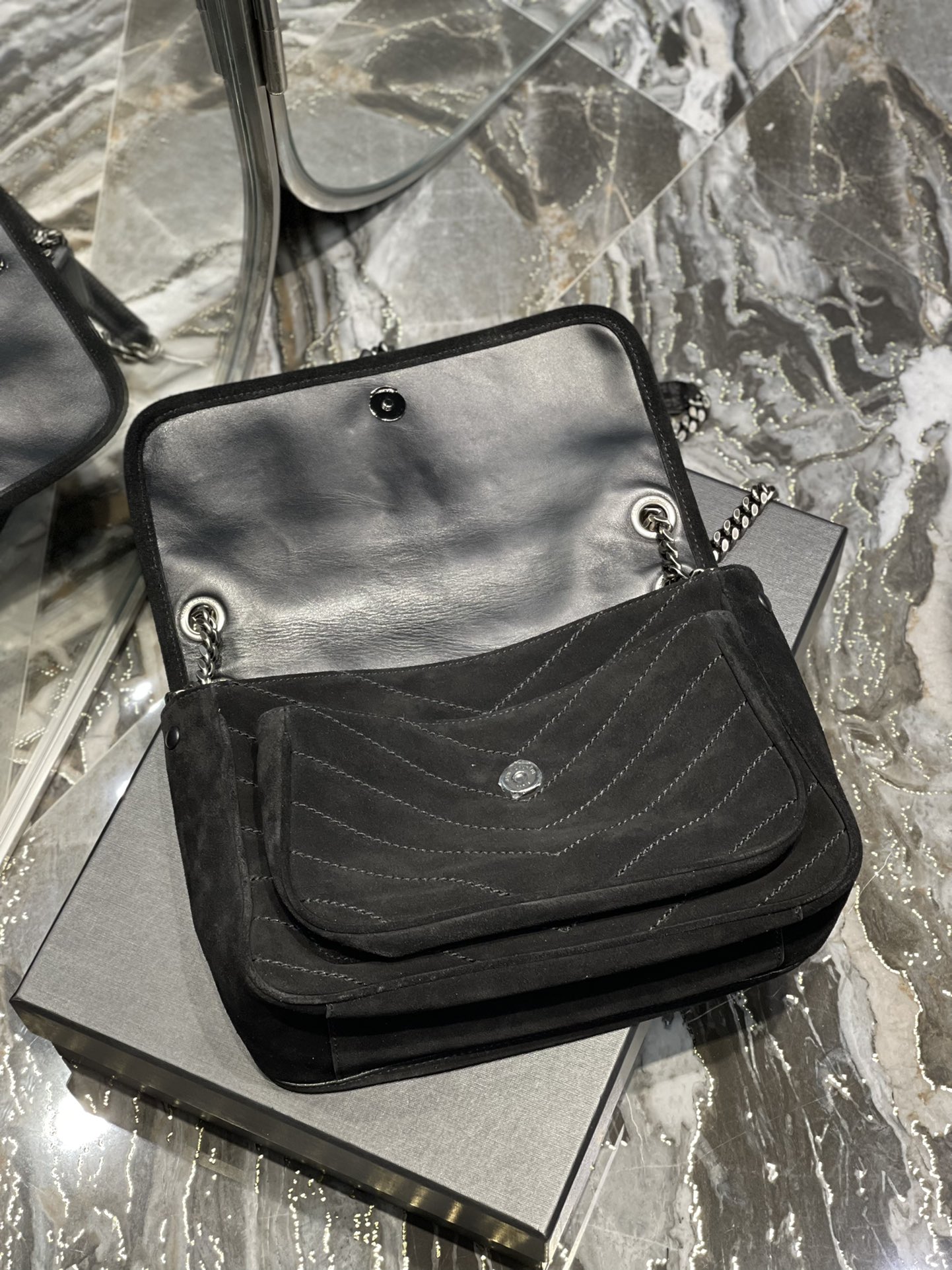 Bagsaaa Y51 Niki Suede Leather Black Bag - 28×20×8cm