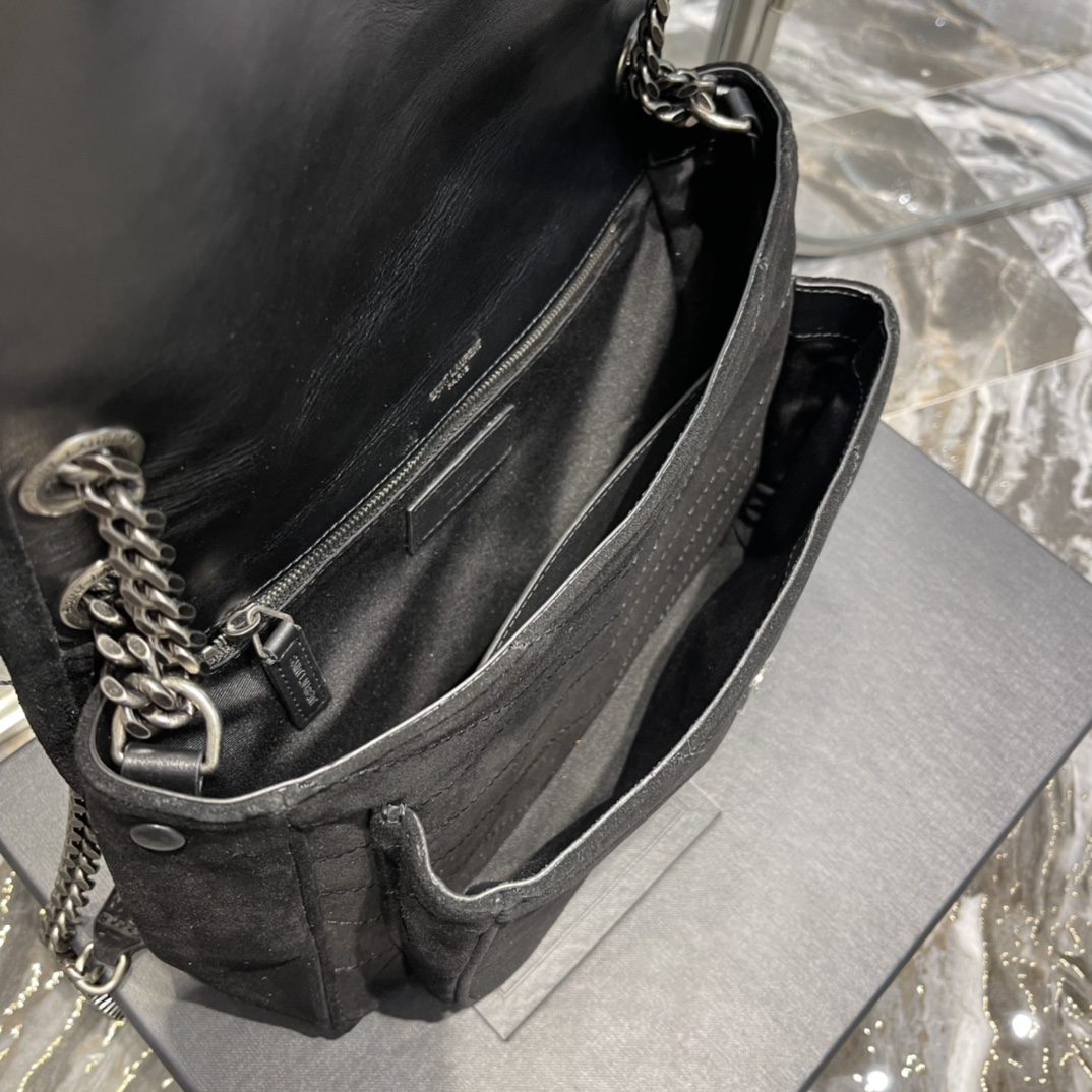 Bagsaaa Y51 Niki Suede Leather Black Bag - 28×20×8cm