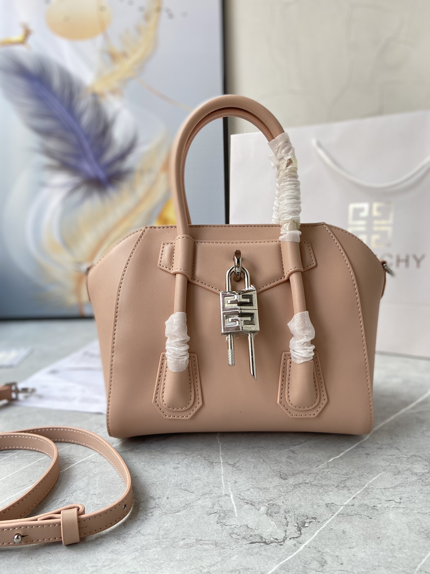 Bagsaaa Givenchy Antigona Lock Tote Bag Nude - 23*27*13cm