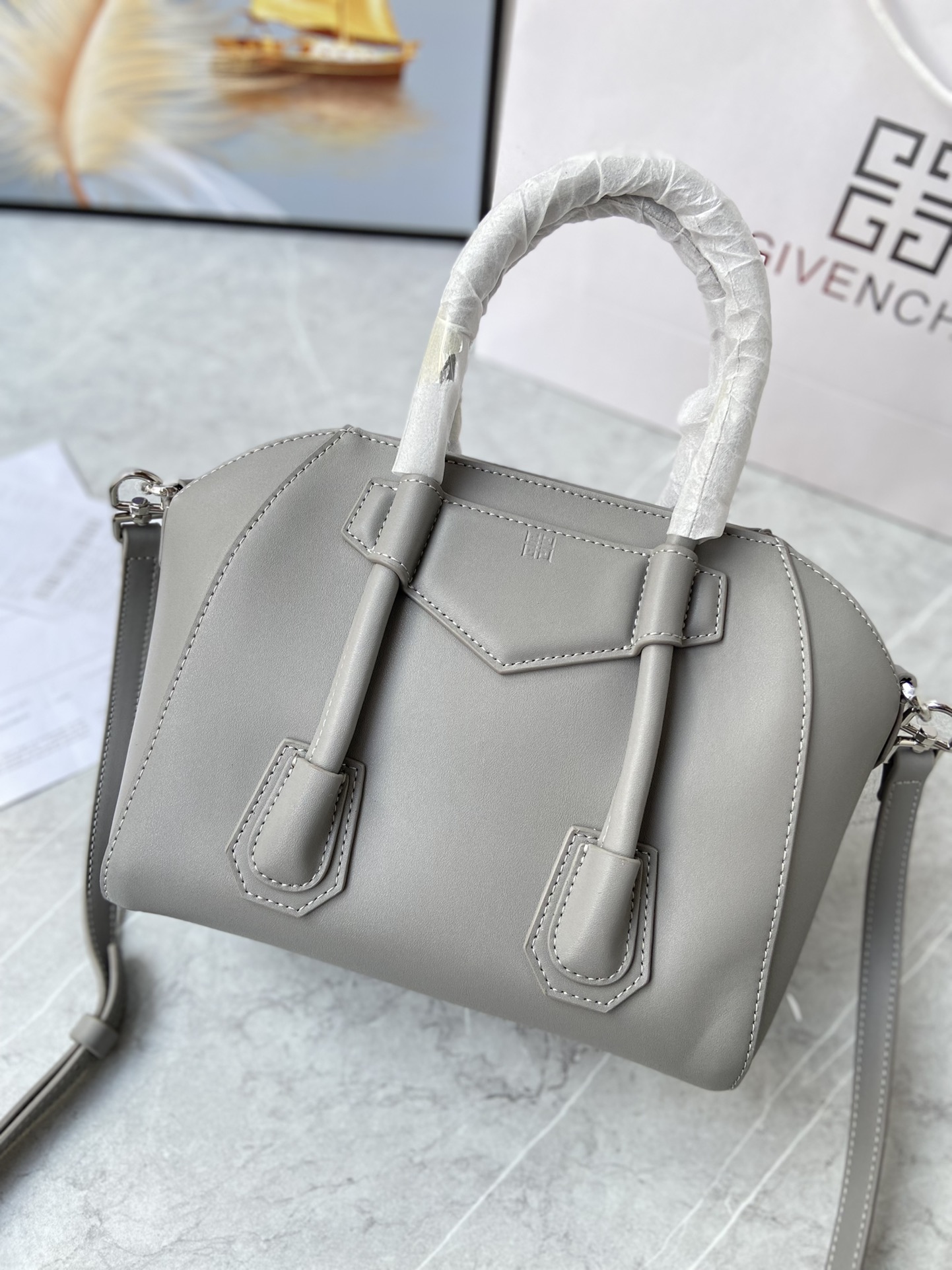 Bagsaaa Givenchy Antigona Lock Tote Bag Grey - 23*27*13cm
