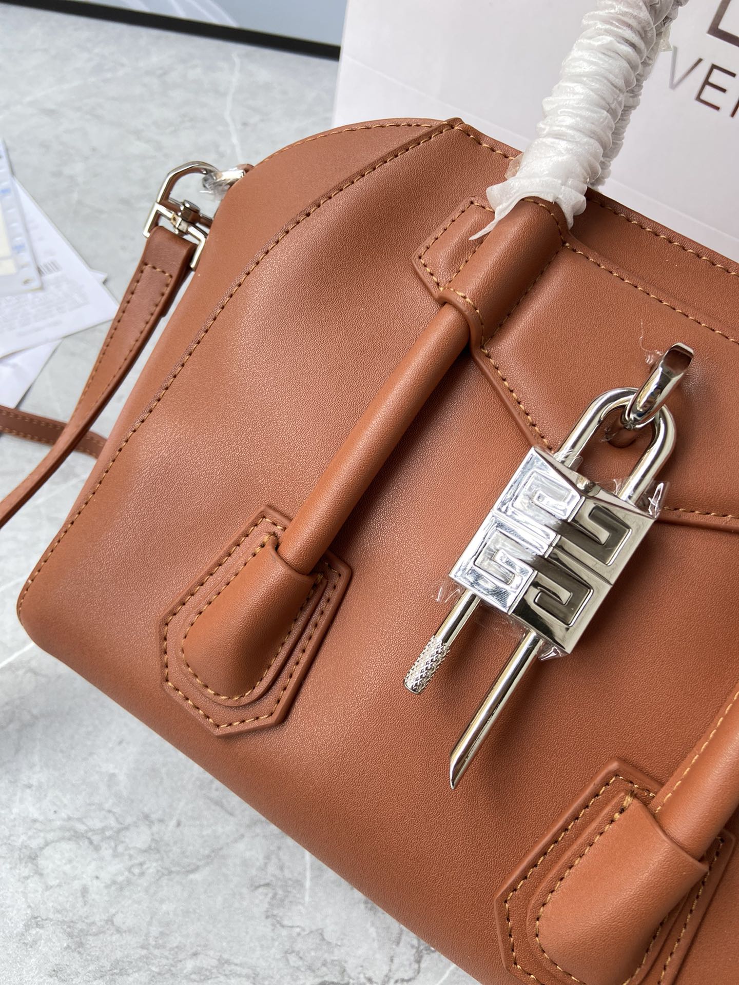 Bagsaaa Givenchy Antigona Lock Tote Bag Brown - 23*27*13cm