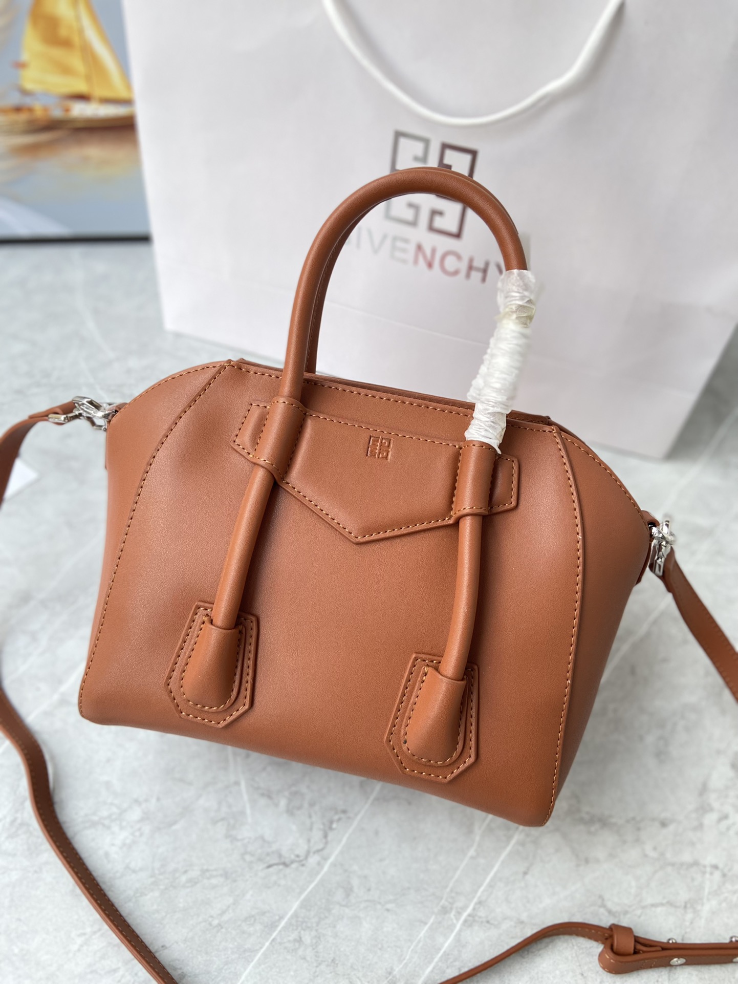 Bagsaaa Givenchy Antigona Lock Tote Bag Brown - 23*27*13cm