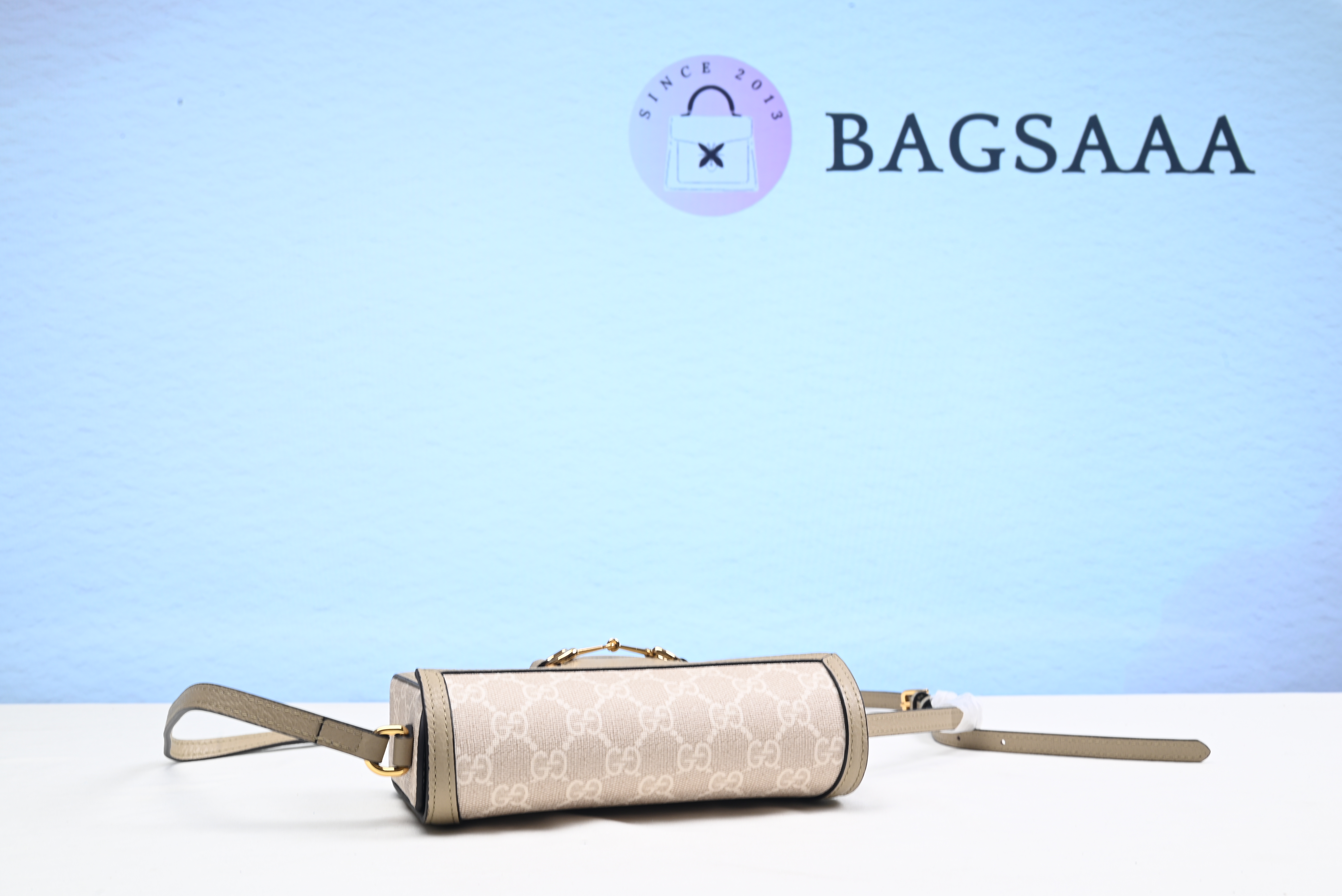 Bagsaaa Gvc*1 Horsebit 1955 mini bag Beige and white - 18cm
