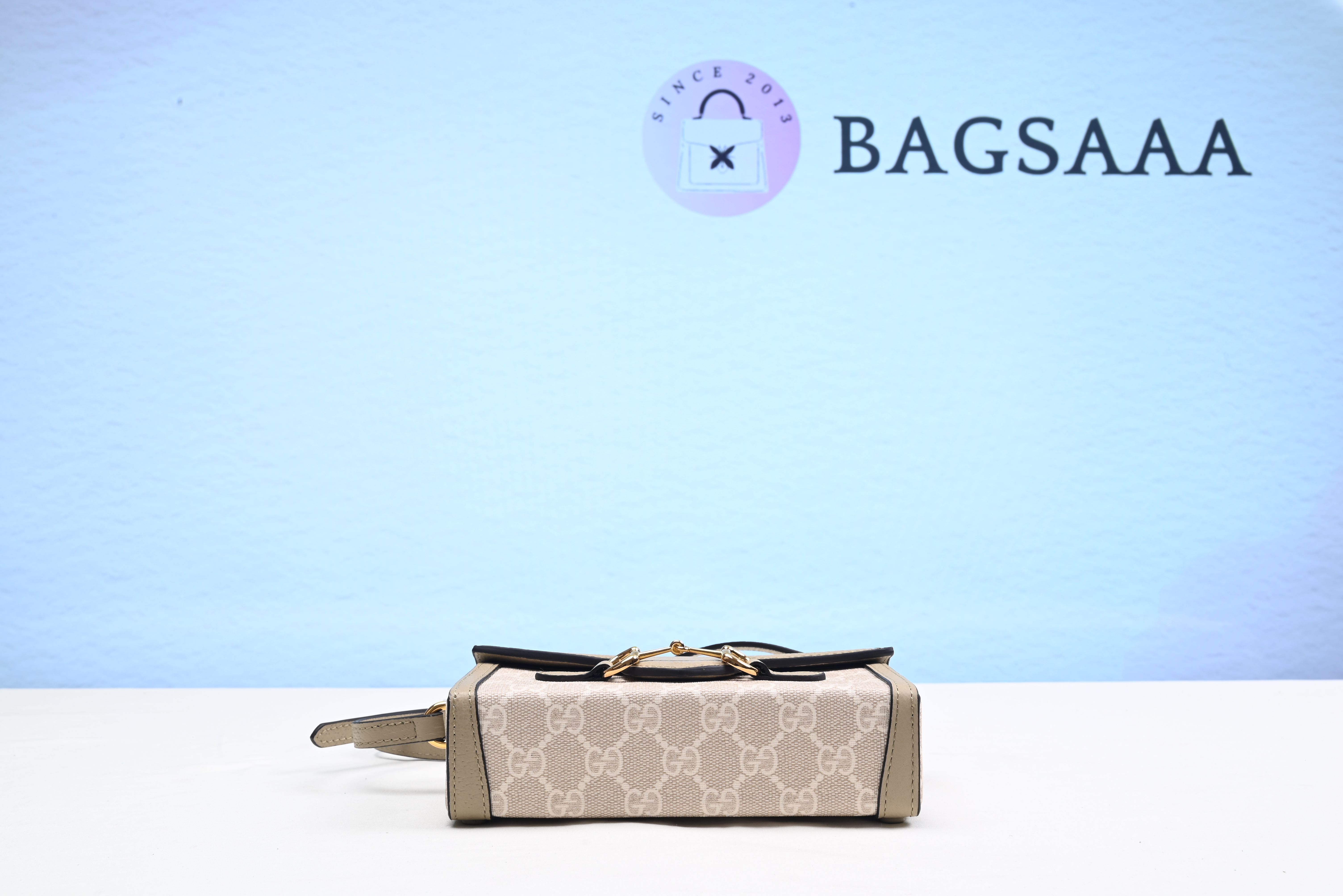Bagsaaa Gvc*1 Horsebit 1955 mini bag Beige and white - 18cm