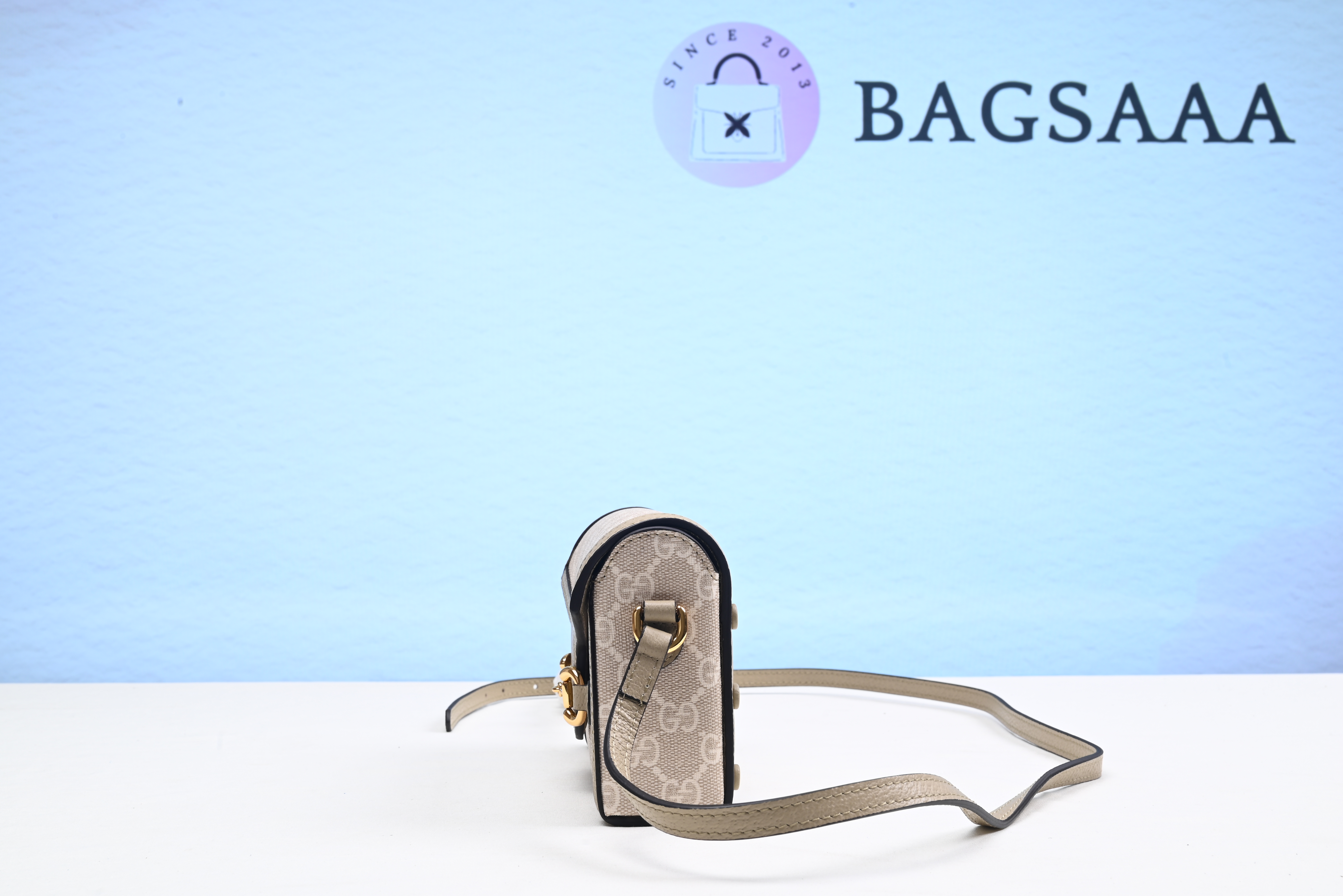 Bagsaaa Gvc*1 Horsebit 1955 mini bag Beige and white - 18cm