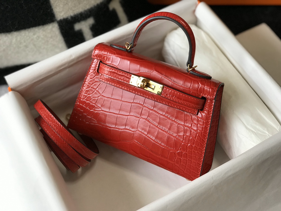 Bagsaaa H**me5 Mini Kelly Crocodile Red 19cm