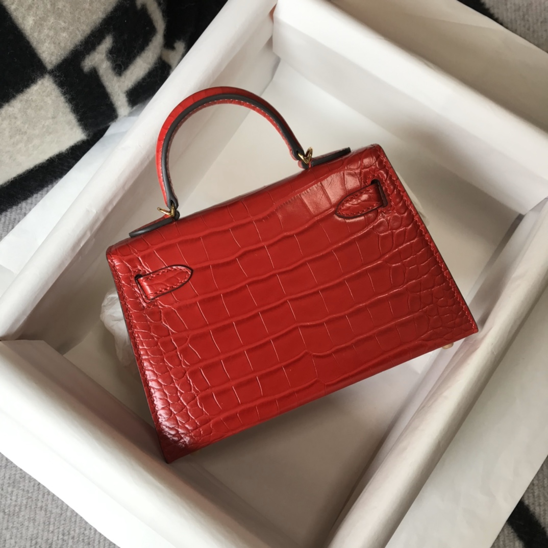 Bagsaaa H**me5 Mini Kelly Crocodile Red 19cm