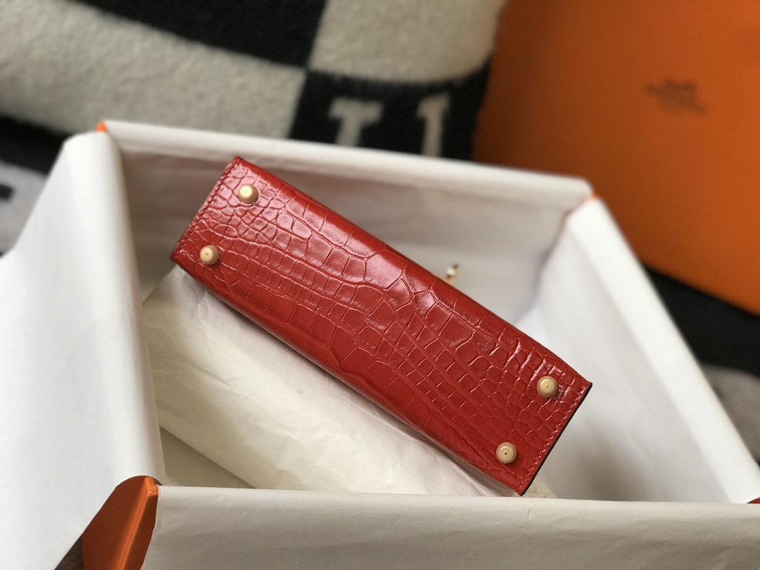 Bagsaaa H**me5 Mini Kelly Crocodile Red 19cm