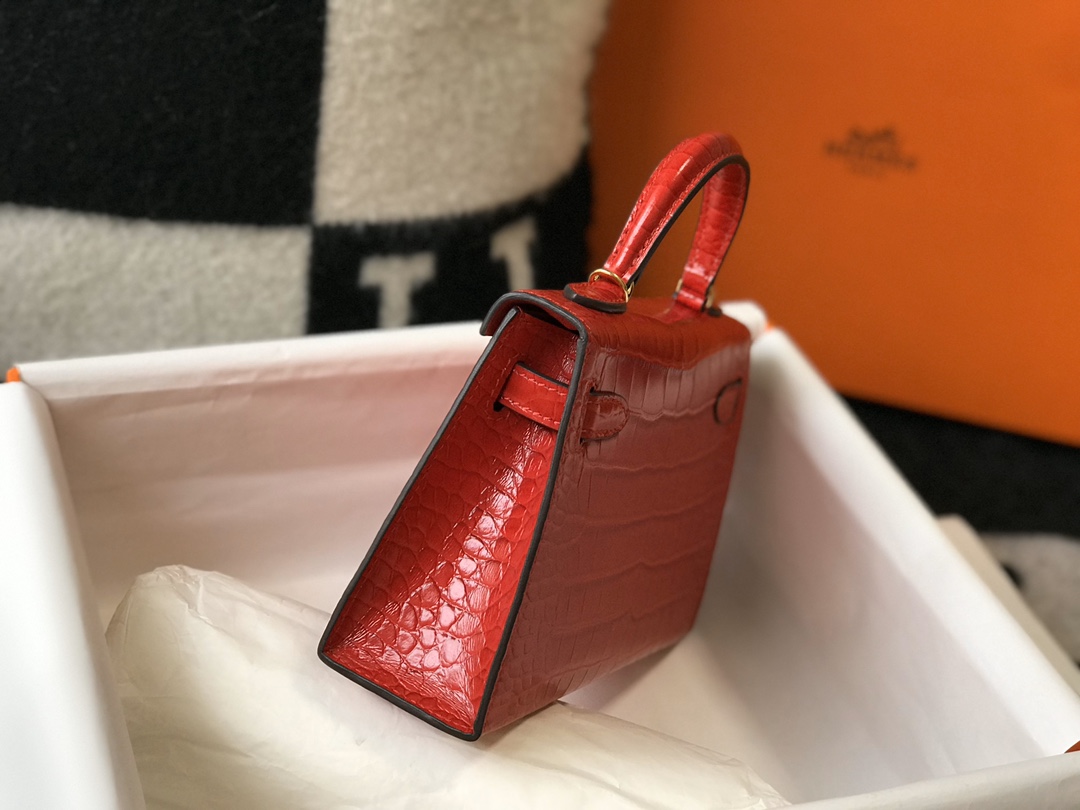 Bagsaaa H**me5 Mini Kelly Crocodile Red 19cm
