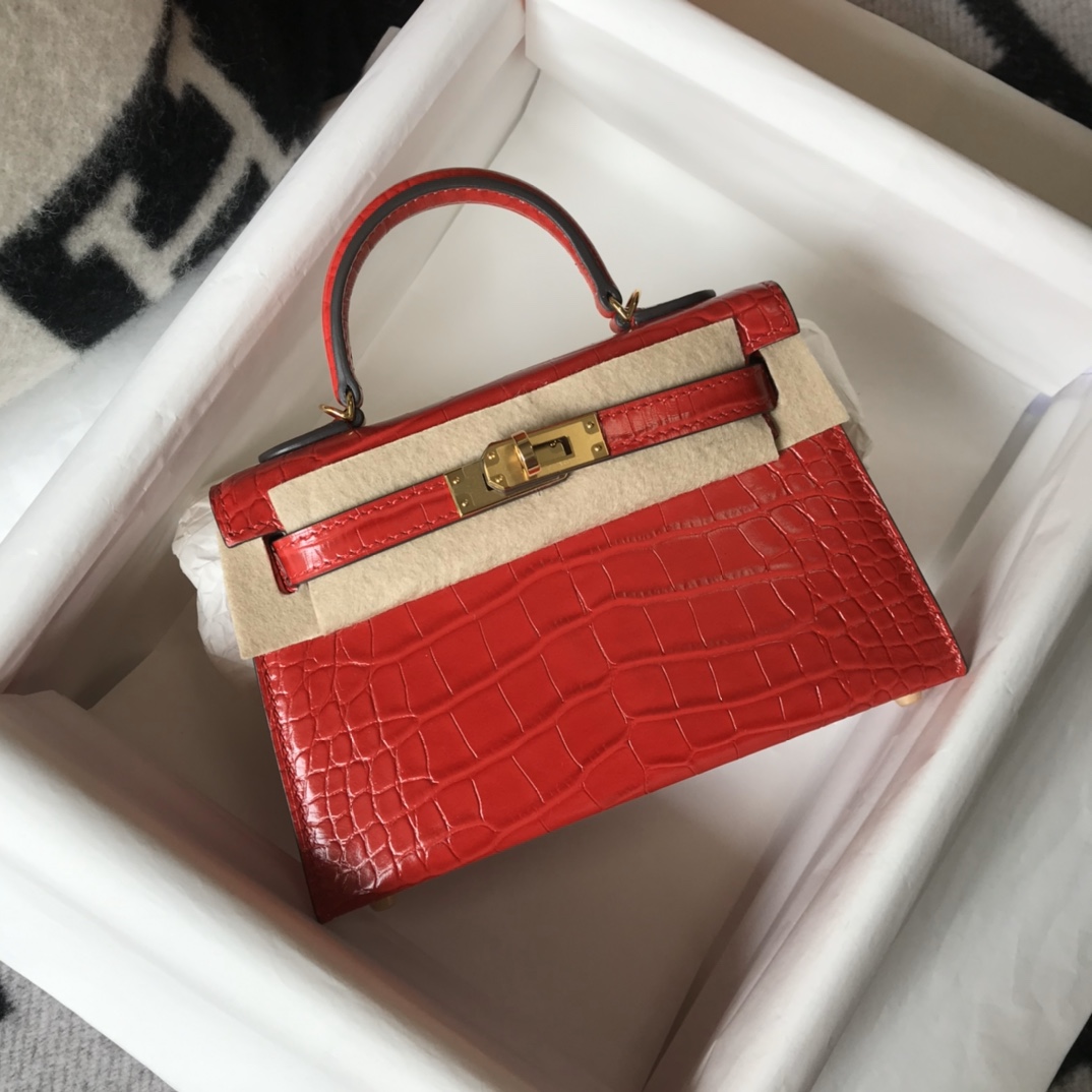 Bagsaaa H**me5 Mini Kelly Crocodile Red 19cm