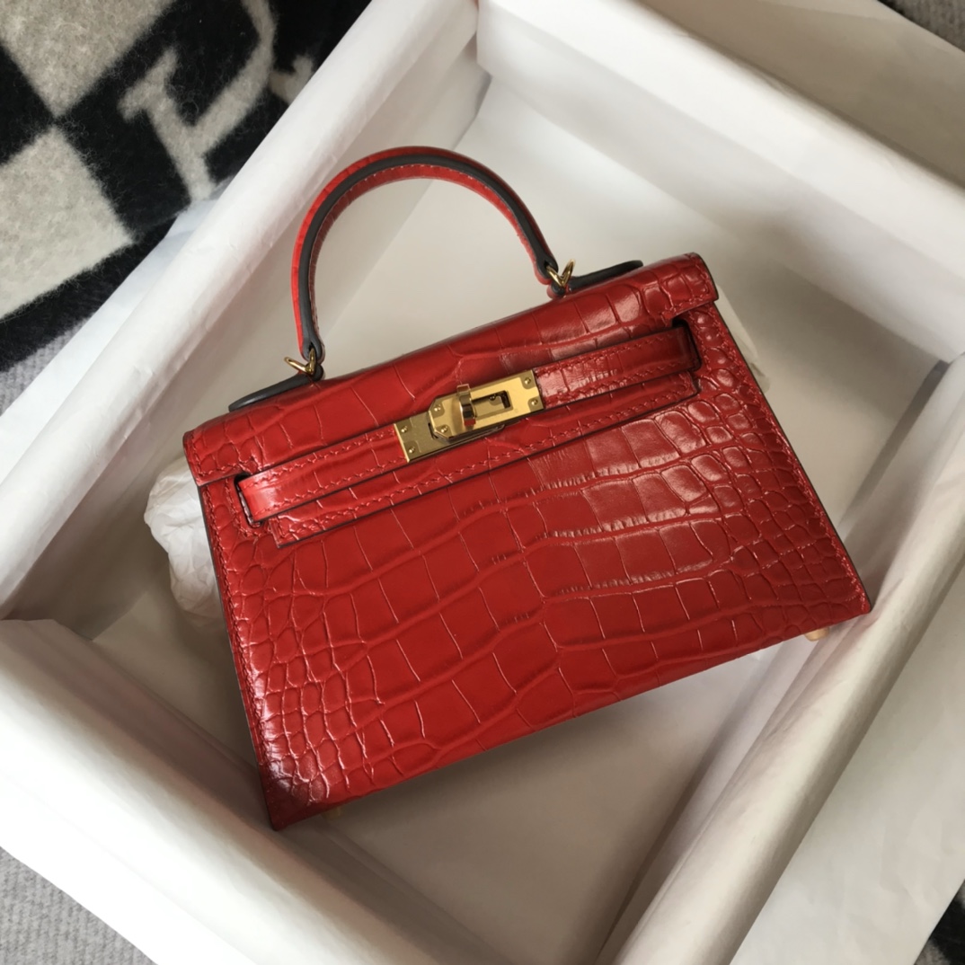 Bagsaaa H**me5 Mini Kelly Crocodile Red 19cm