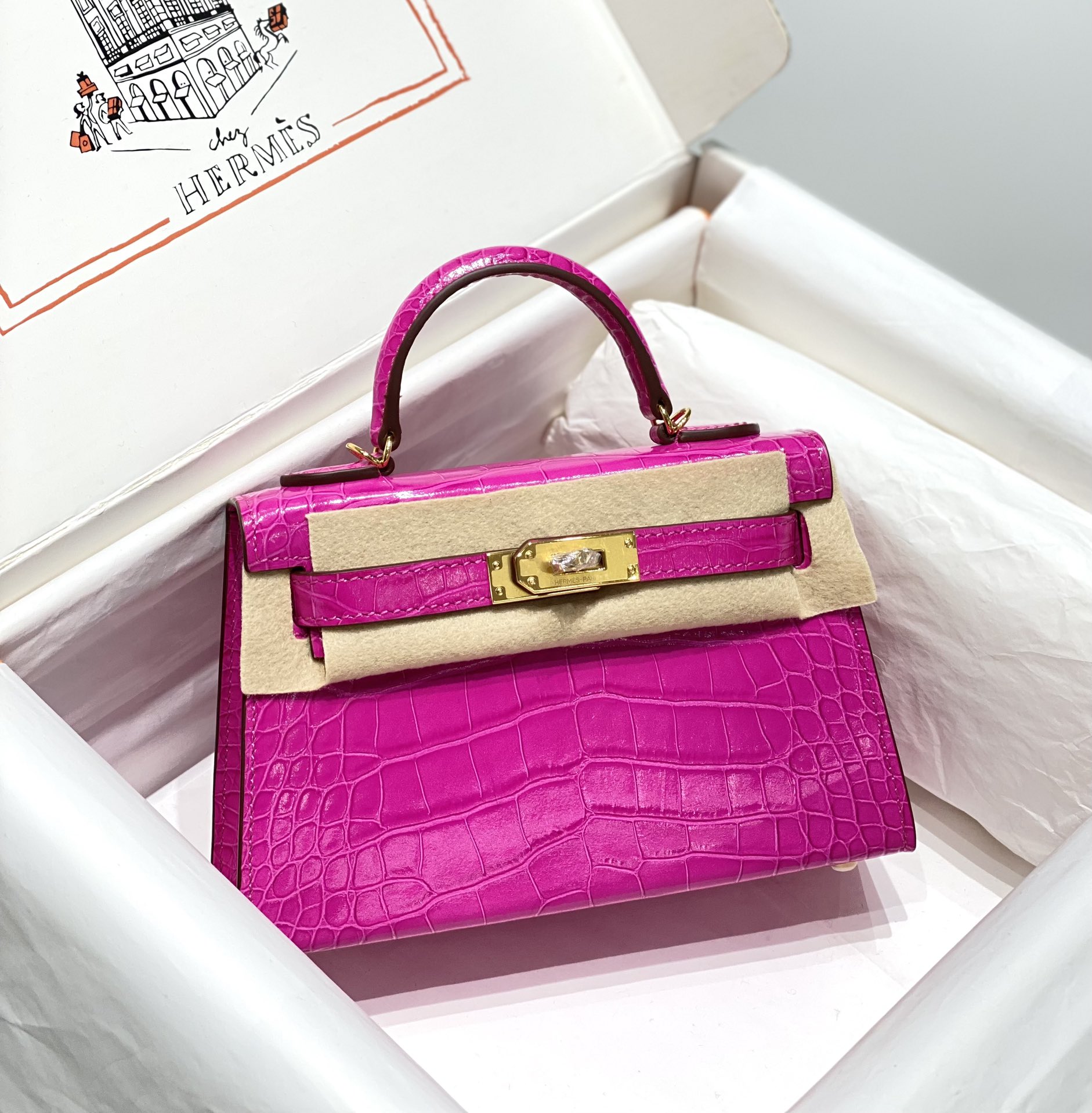 Bagsaaa H**me5 Mini Kelly Crocodile Pink 19cm