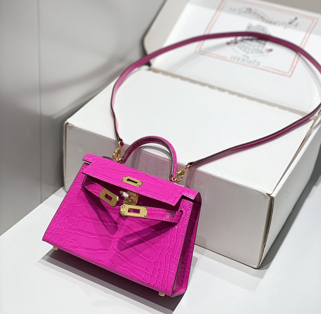 Bagsaaa H**me5 Mini Kelly Crocodile Pink 19cm