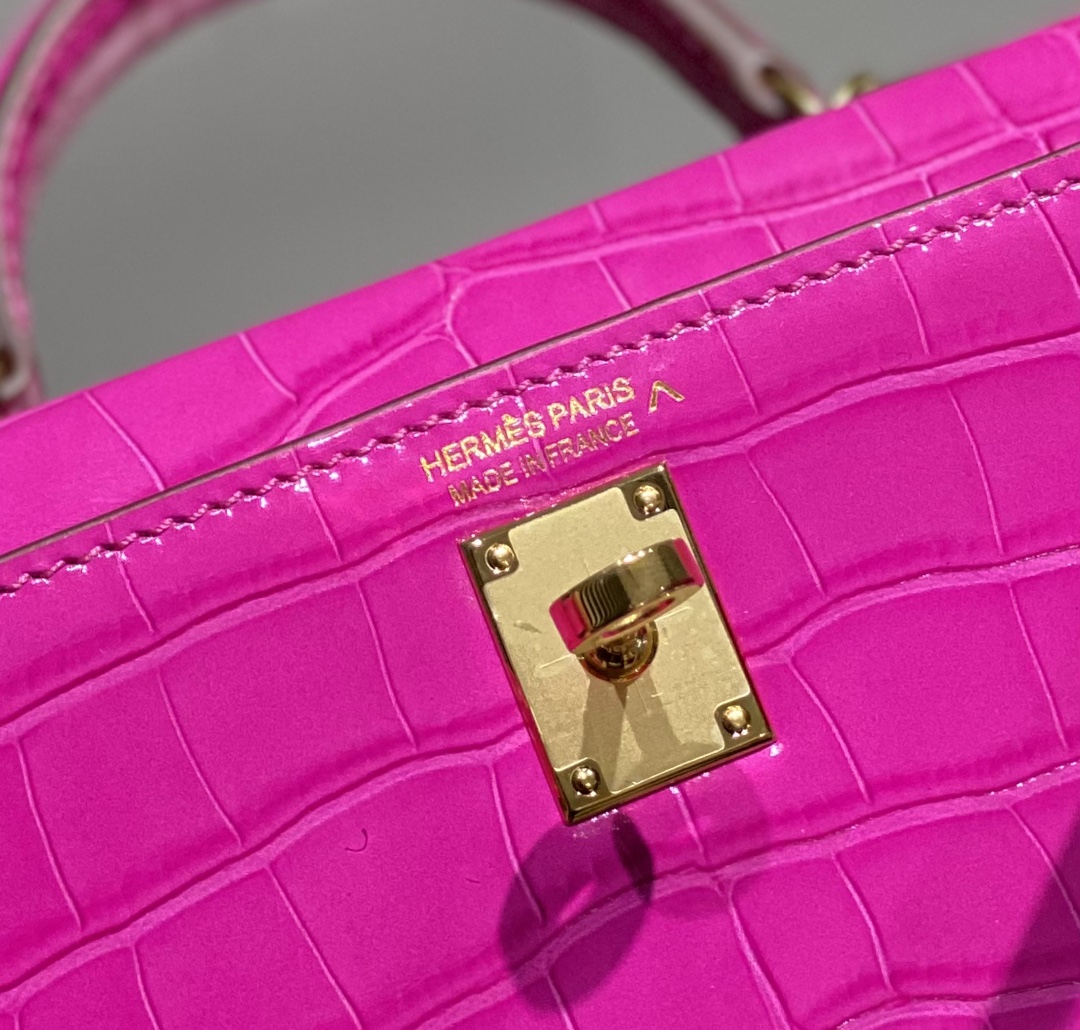 Bagsaaa H**me5 Mini Kelly Crocodile Pink 19cm