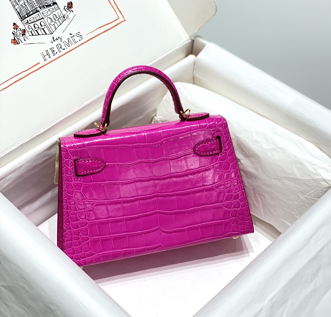 Bagsaaa H**me5 Mini Kelly Crocodile Pink 19cm