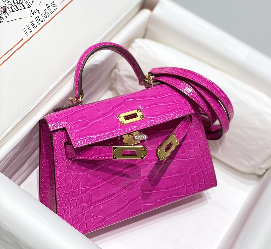 Bagsaaa H**me5 Mini Kelly Crocodile Pink 19cm
