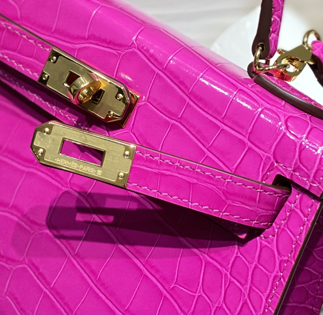 Bagsaaa H**me5 Mini Kelly Crocodile Pink 19cm