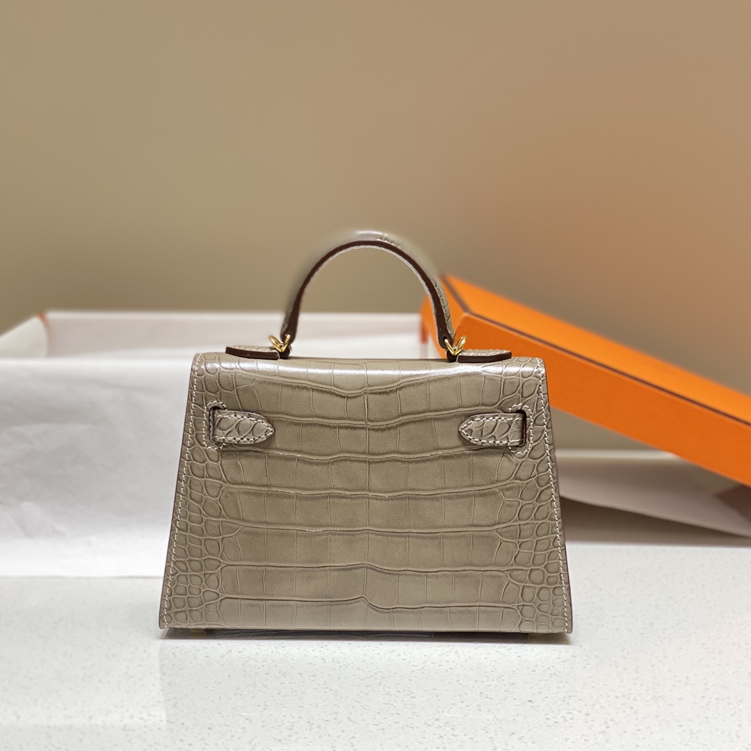 Bagsaaa H**me5 Mini Kelly Crocodile Taupe 19cm