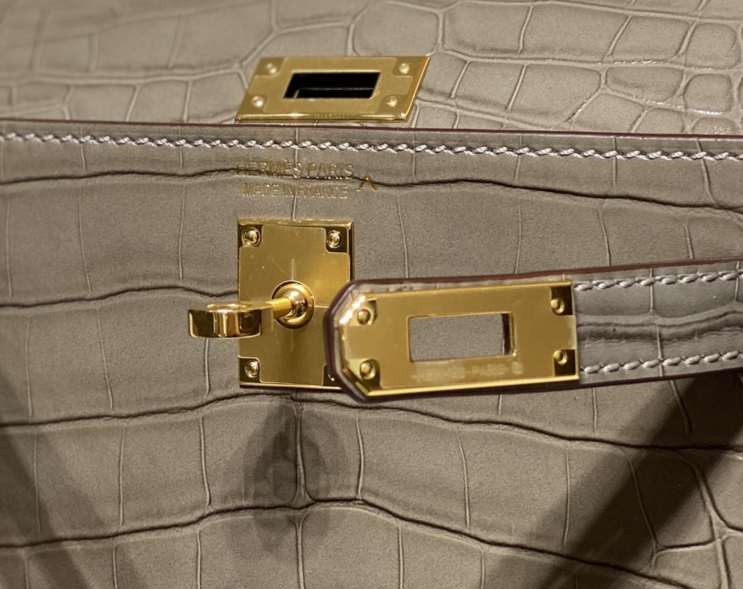 Bagsaaa H**me5 Mini Kelly Crocodile Taupe 19cm