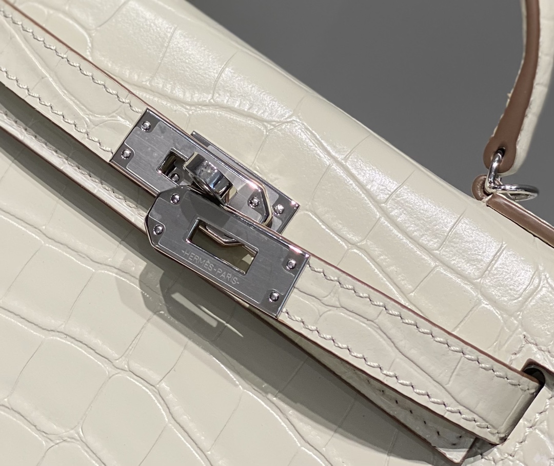 Bagsaaa H**me5 Mini Kelly Crocodile White 19cm