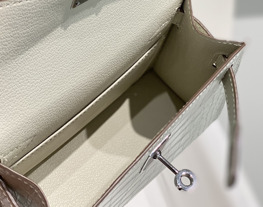 Bagsaaa H**me5 Mini Kelly Crocodile White 19cm