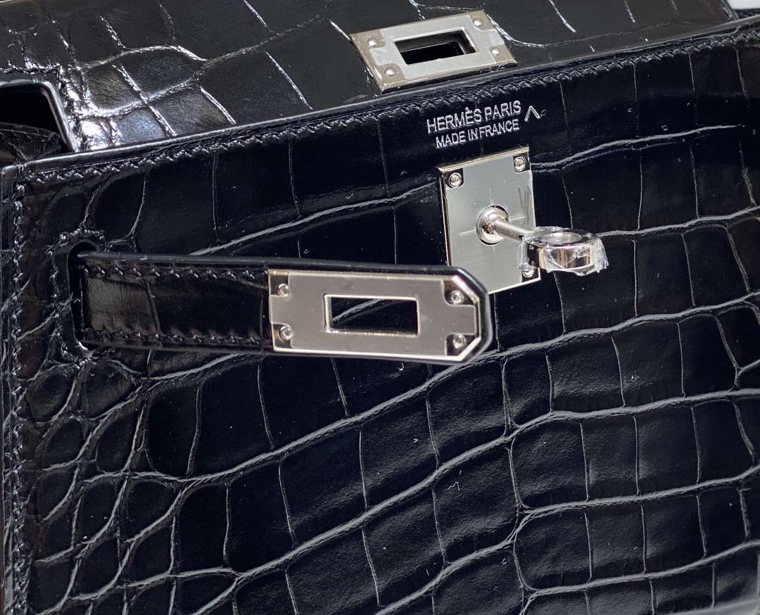 Bagsaaa H**me5 Mini Kelly Crocodile Black 19cm