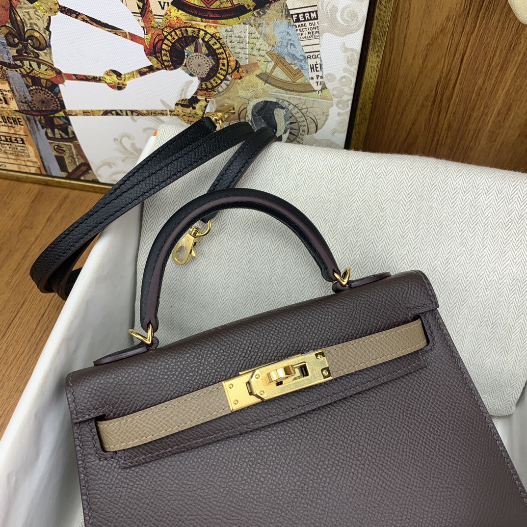 Bagsaaa H**me5 Mini Kelly Chevre Leather Dark Brown 19cm