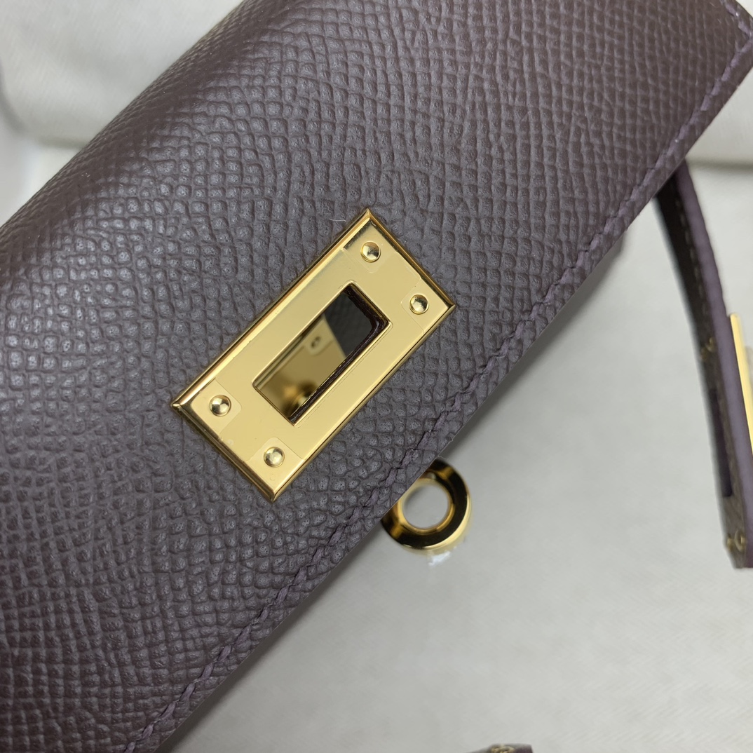 Bagsaaa H**me5 Mini Kelly Chevre Leather Dark Brown 19cm