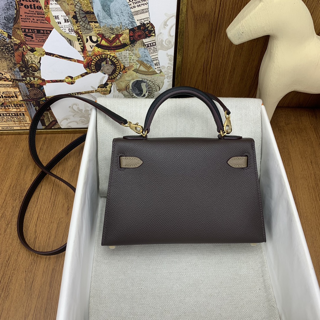 Bagsaaa H**me5 Mini Kelly Chevre Leather Dark Brown 19cm