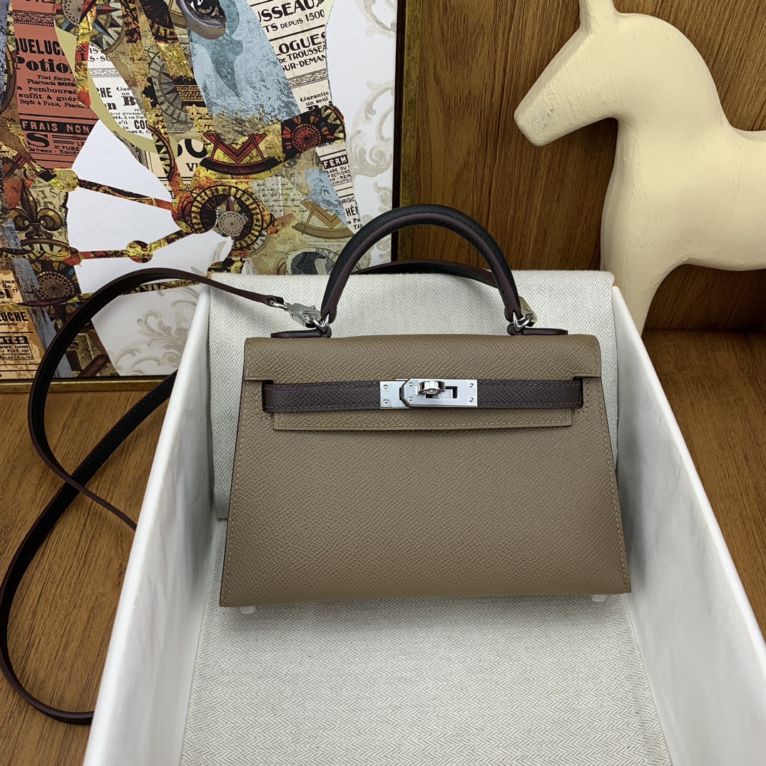 Bagsaaa H**me5 Mini Kelly Chevre Leather Taupe 19cm