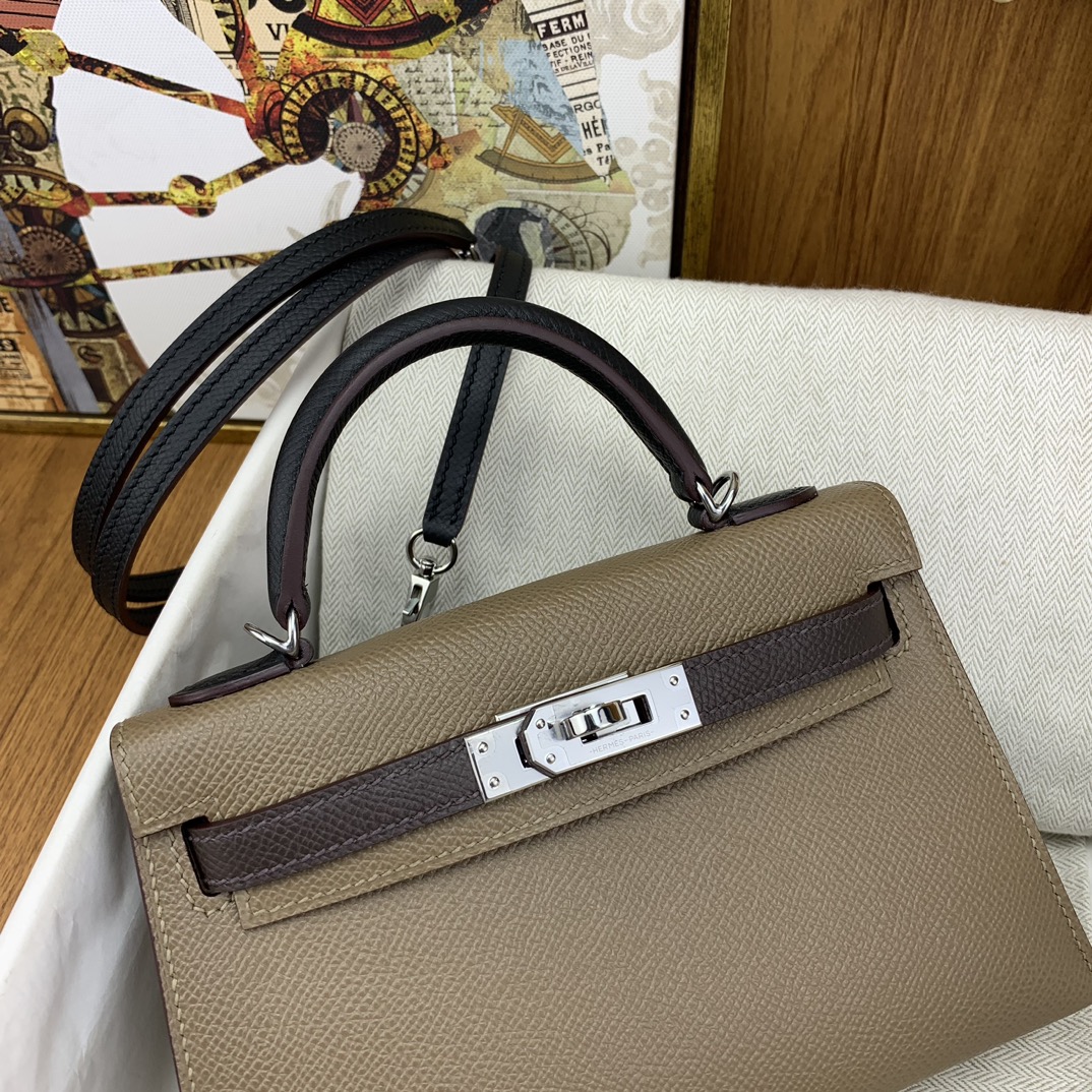 Bagsaaa H**me5 Mini Kelly Chevre Leather Taupe 19cm