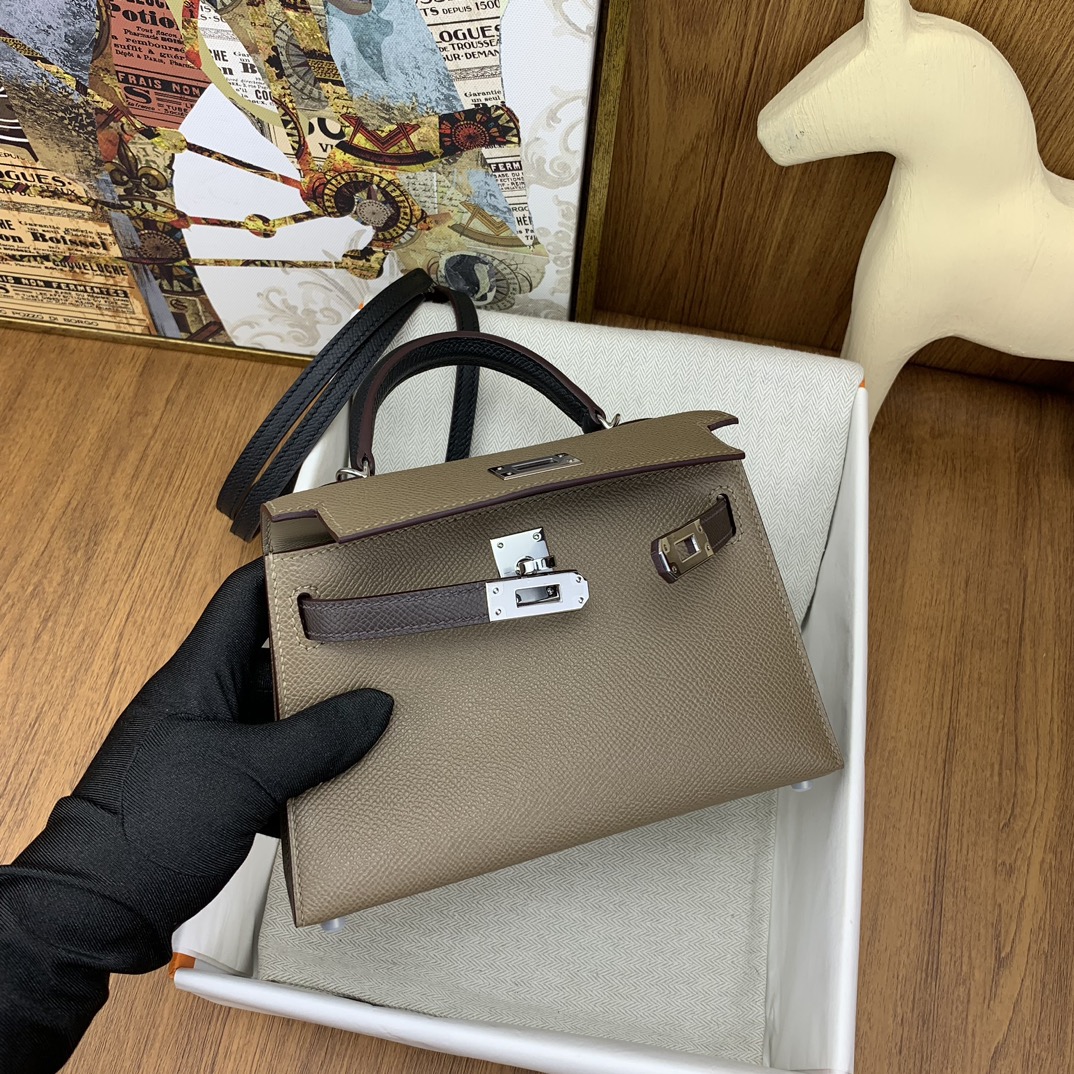 Bagsaaa H**me5 Mini Kelly Chevre Leather Taupe 19cm