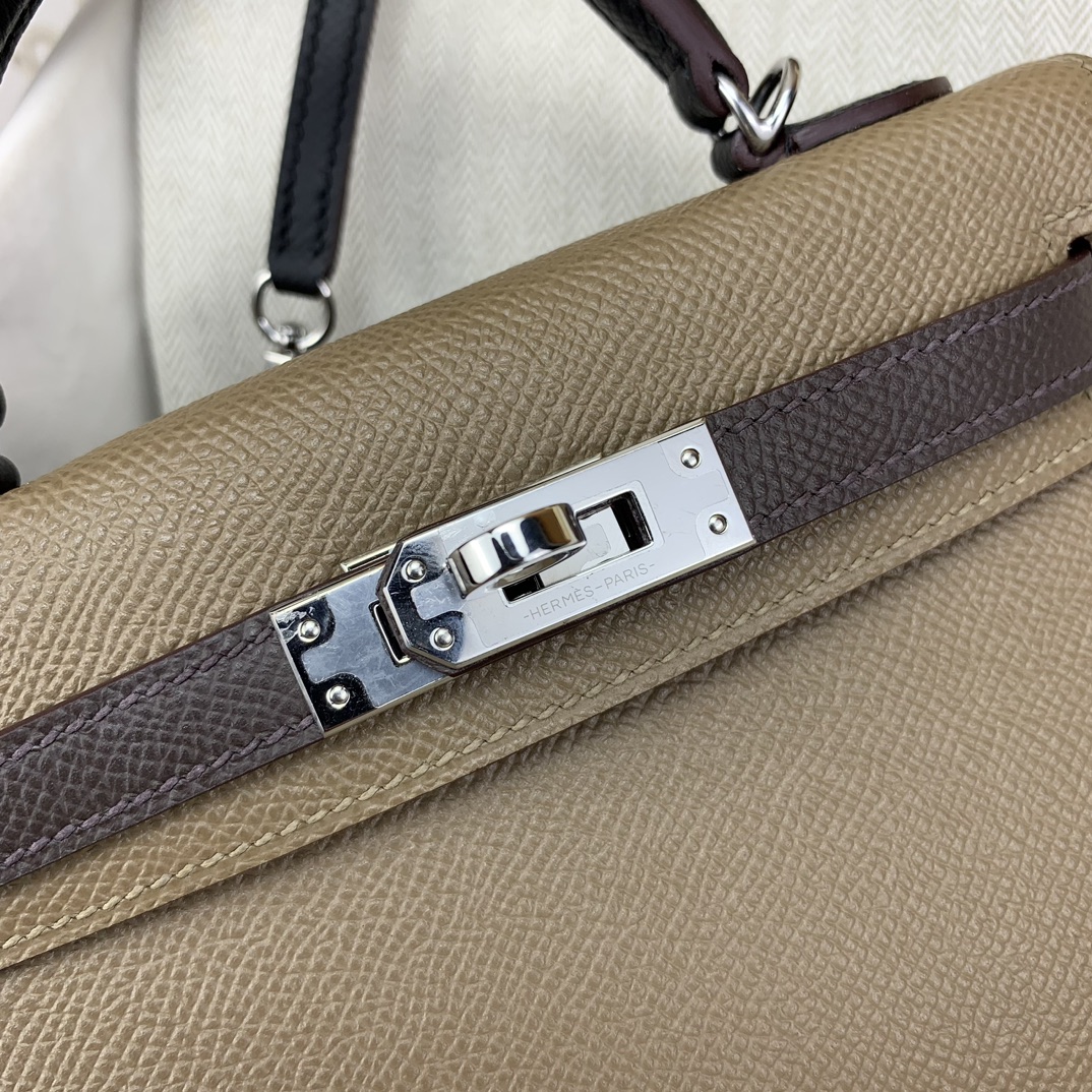 Bagsaaa H**me5 Mini Kelly Chevre Leather Taupe 19cm