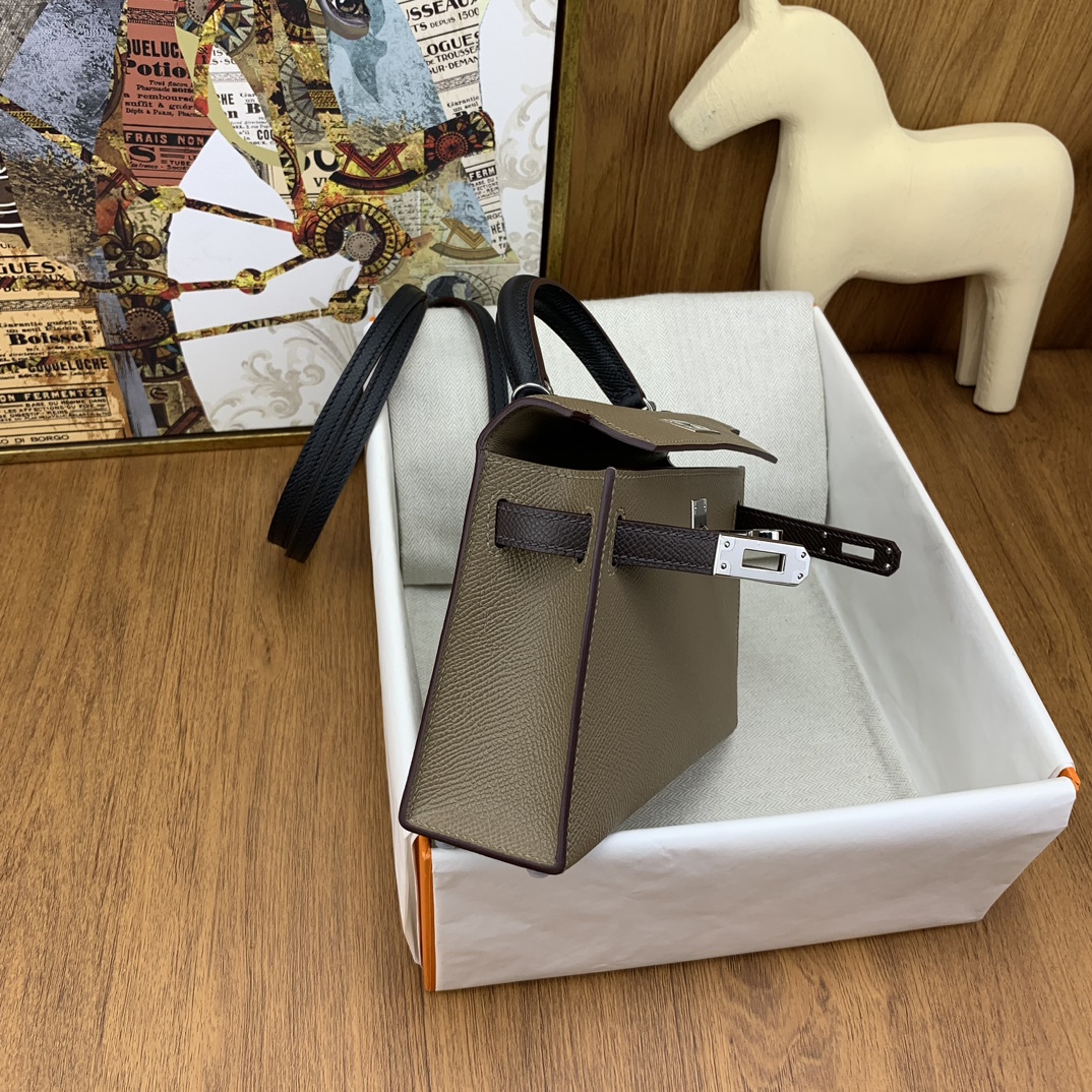 Bagsaaa H**me5 Mini Kelly Chevre Leather Taupe 19cm