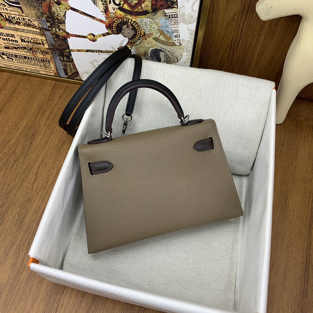 Bagsaaa H**me5 Mini Kelly Chevre Leather Taupe 19cm