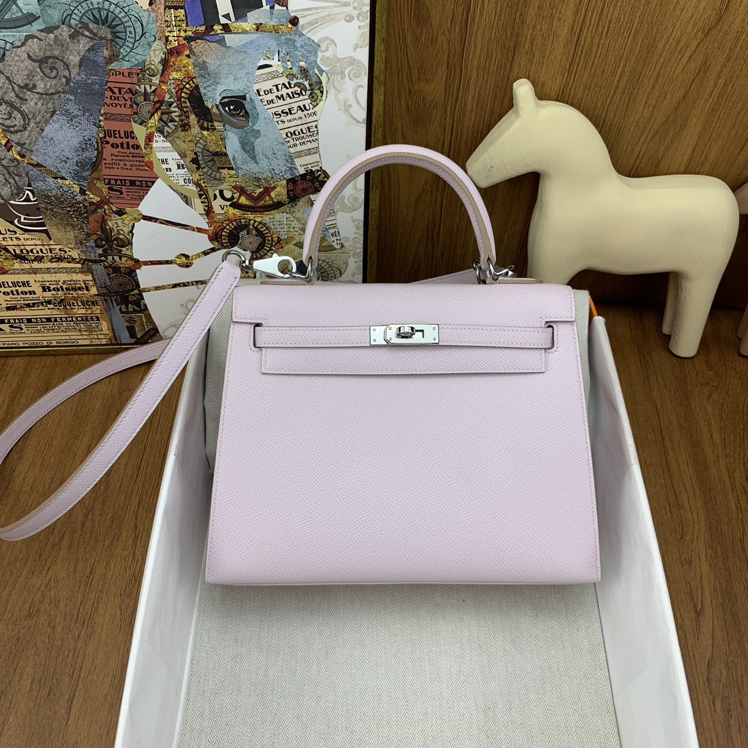 Bagsaaa H**me5 Kelly 25cm Epsom Leather Pink With Silver Hardware