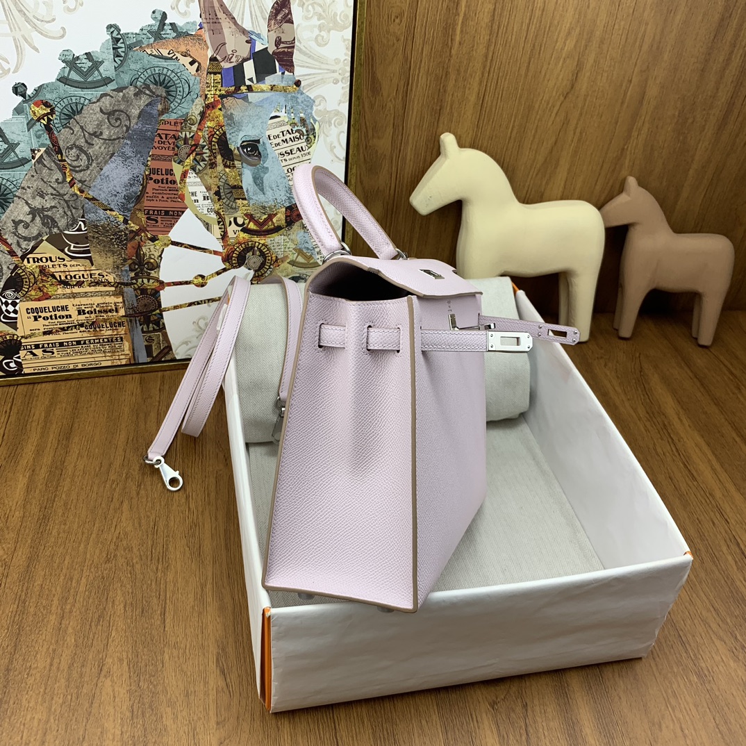 Bagsaaa H**me5 Kelly 25cm Epsom Leather Pink With Silver Hardware